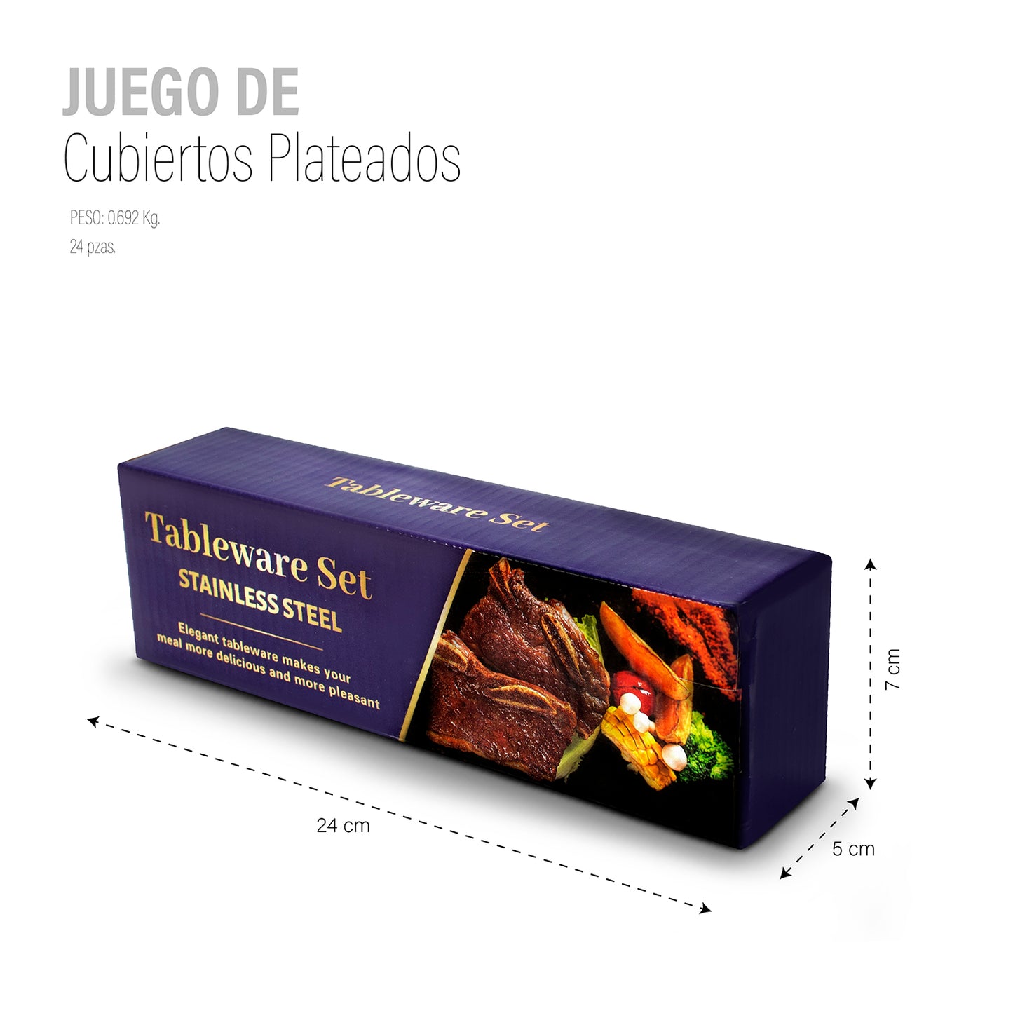Juego De Cubiertos 24 Piezas acero inoxidable, Cuchillo Cucharas Tenedores Plateados