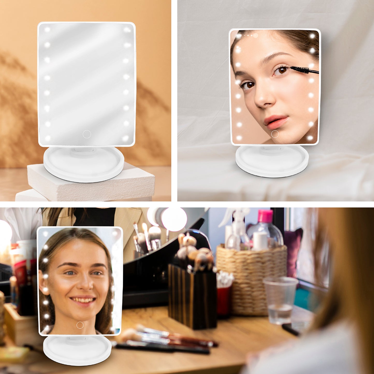 Espejo Para Maquillaje Luz Led Recargable Touch