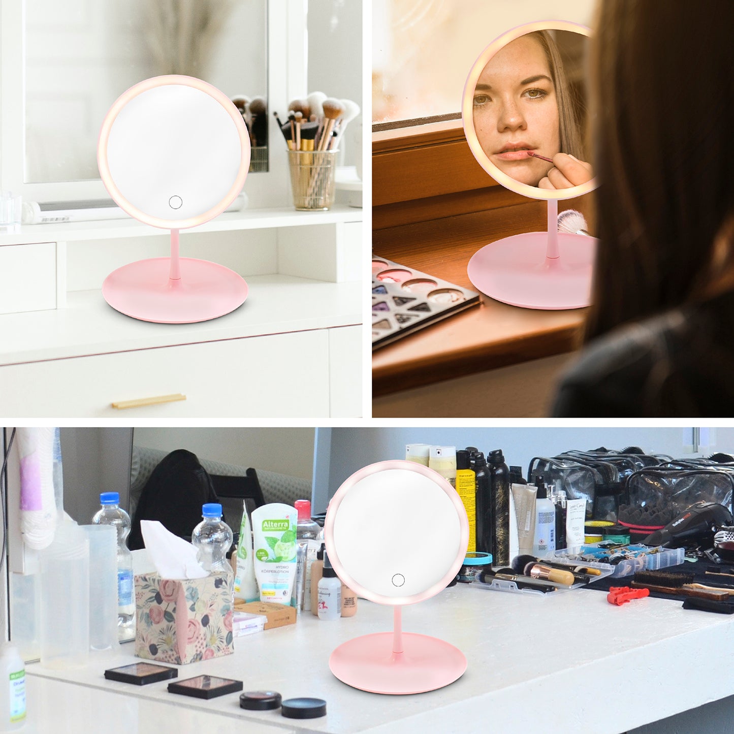 Espejo de maquillaje con luz led redondo
