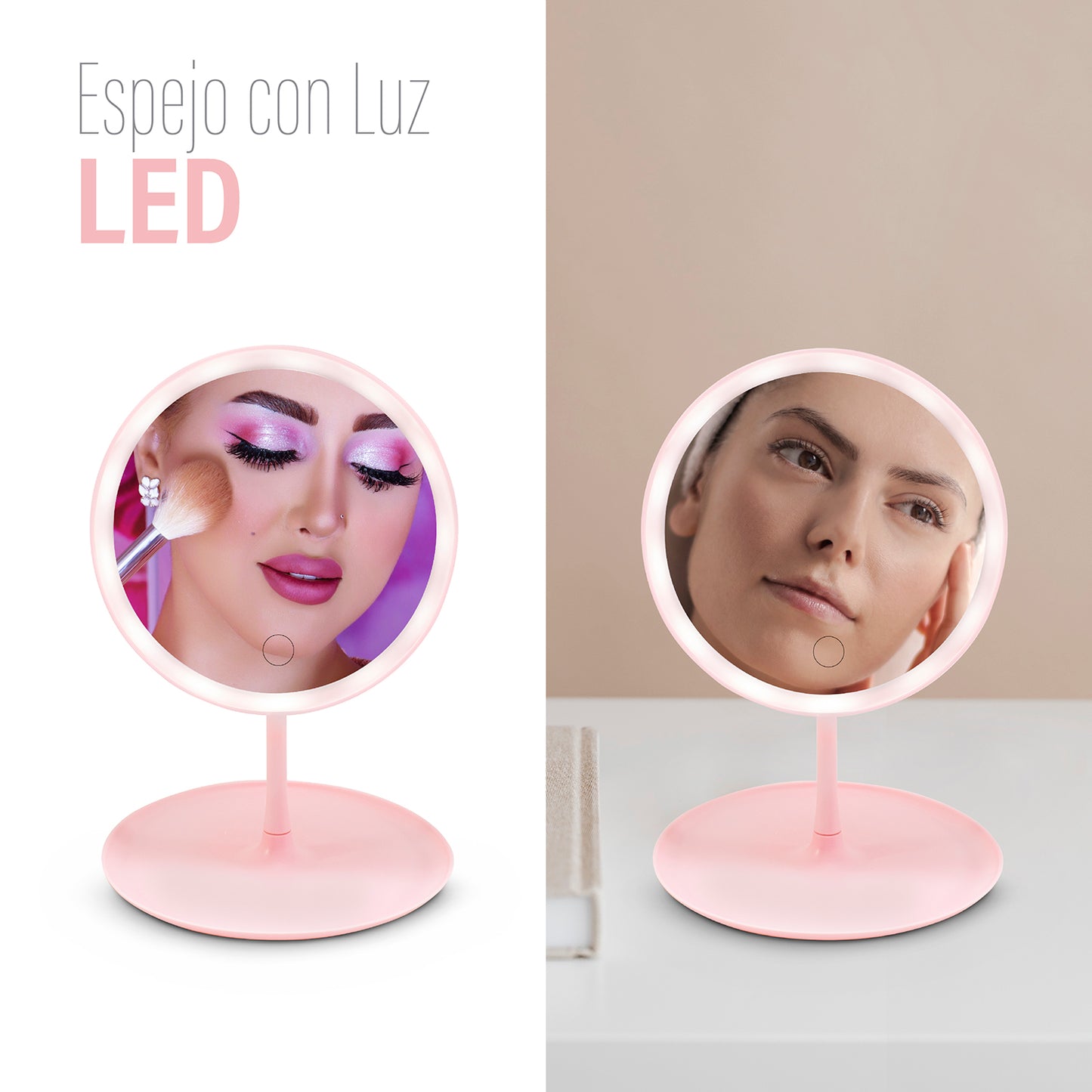 Espejo de maquillaje con luz led redondo