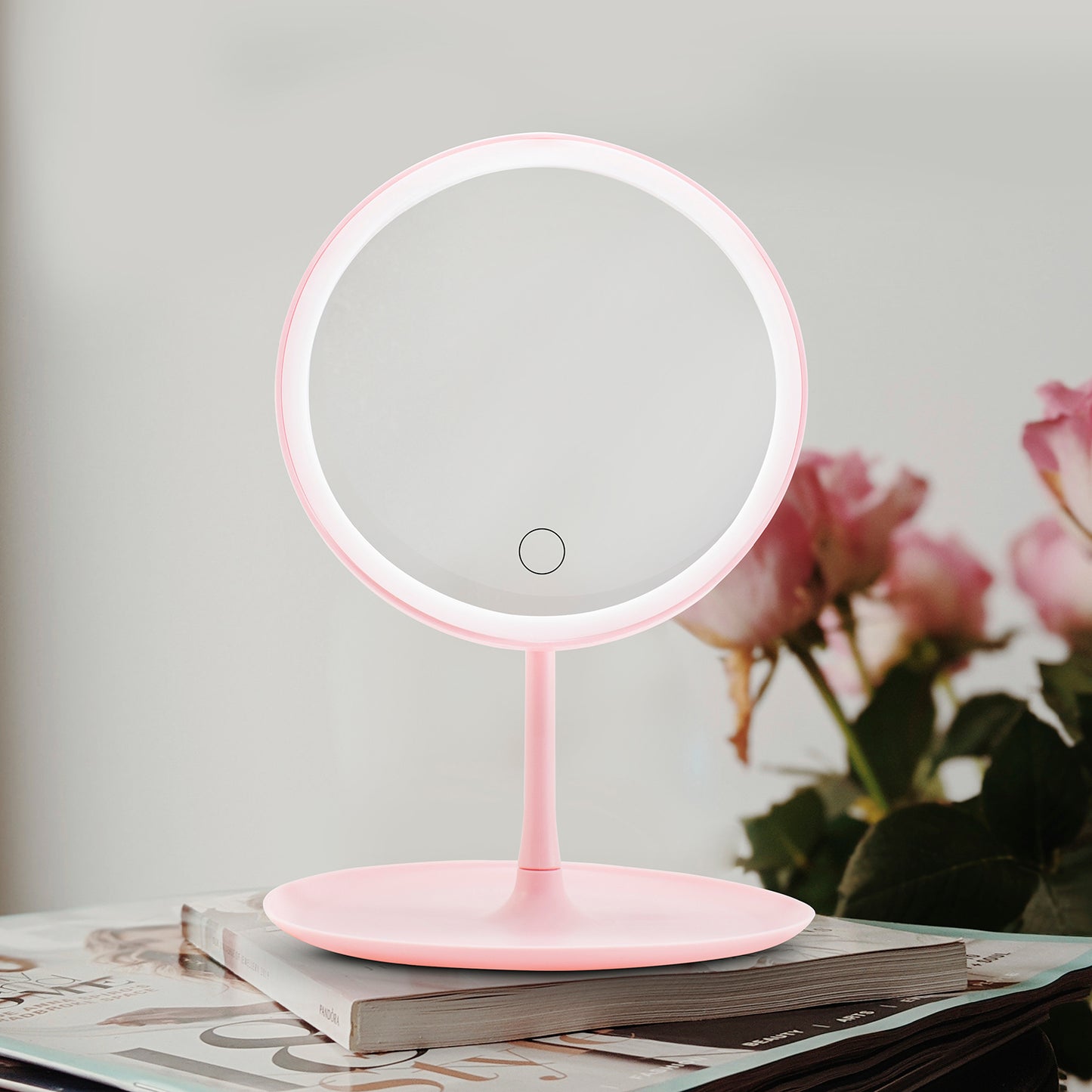 Espejo de maquillaje con luz led redondo