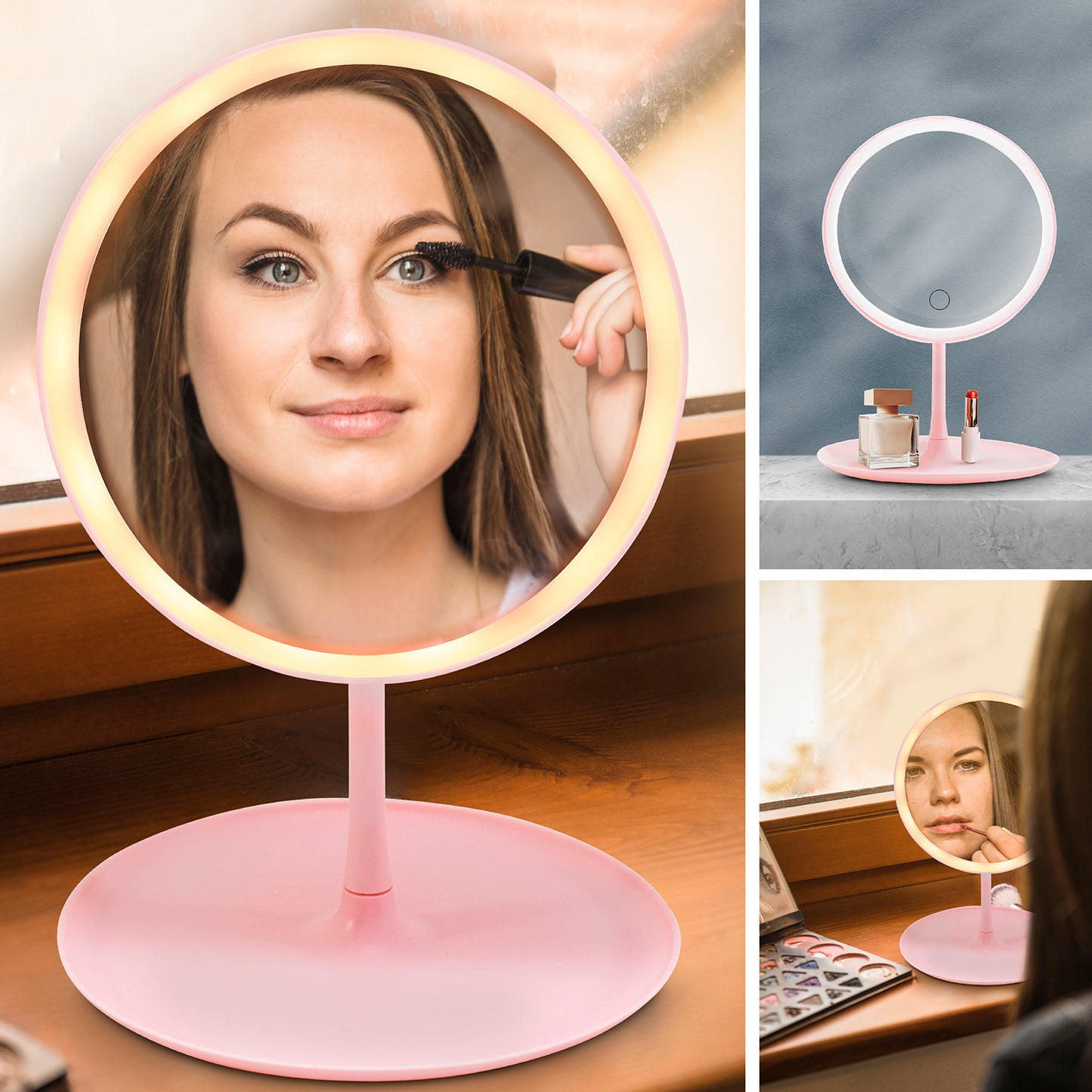 Espejo de maquillaje con luz led redondo