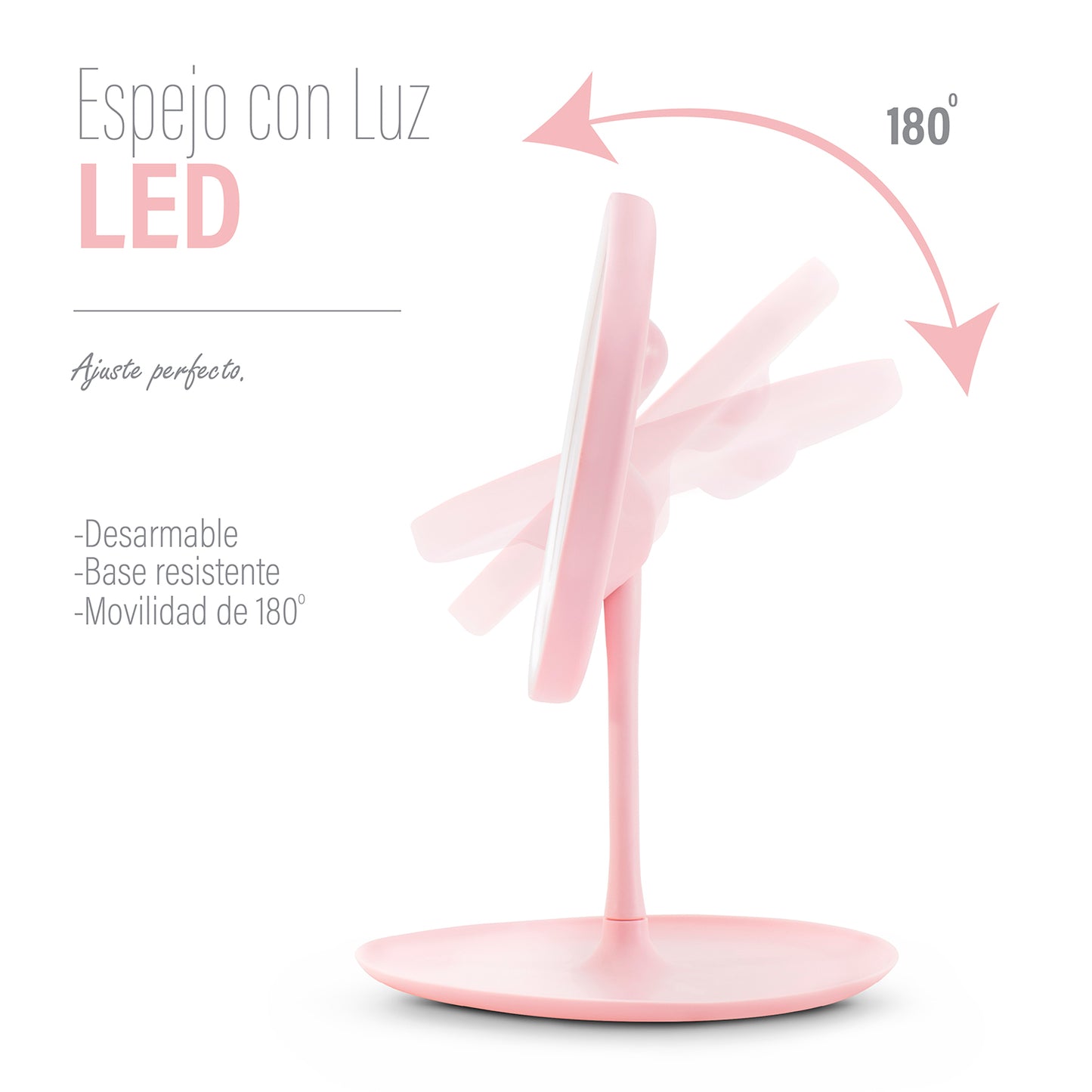 Espejo de maquillaje con luz led redondo