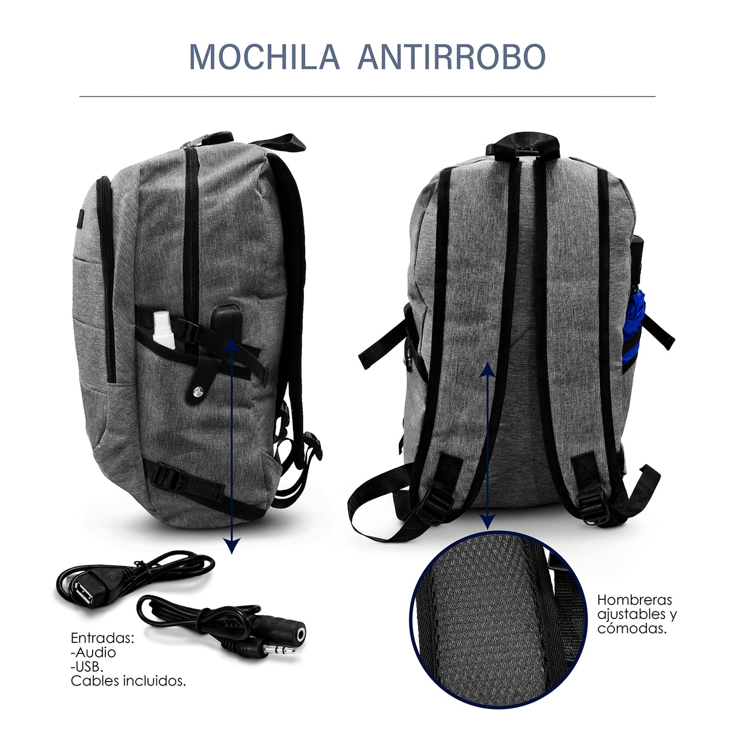 Mochila Antirrobo Impermeable Puerto Usb Para Laptop