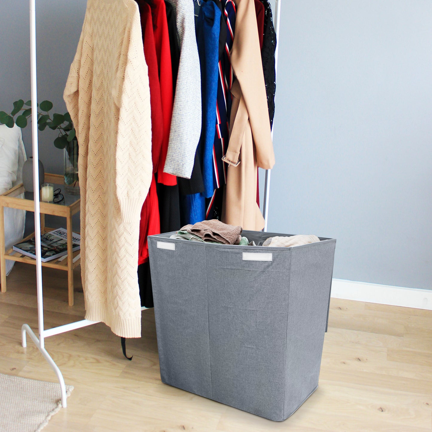 Cesto para Ropa Sucia Gris con Tapa y división