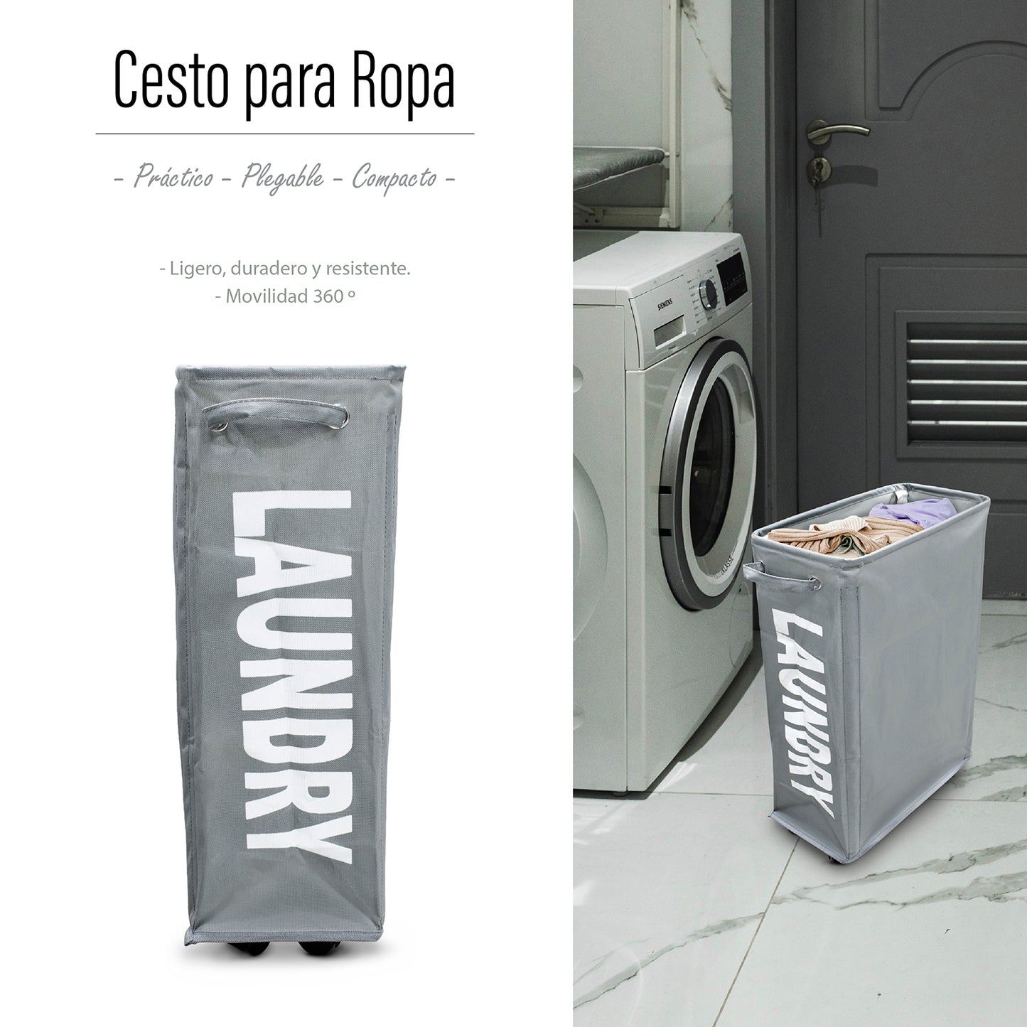 Cesto de lavandería delgado color gris