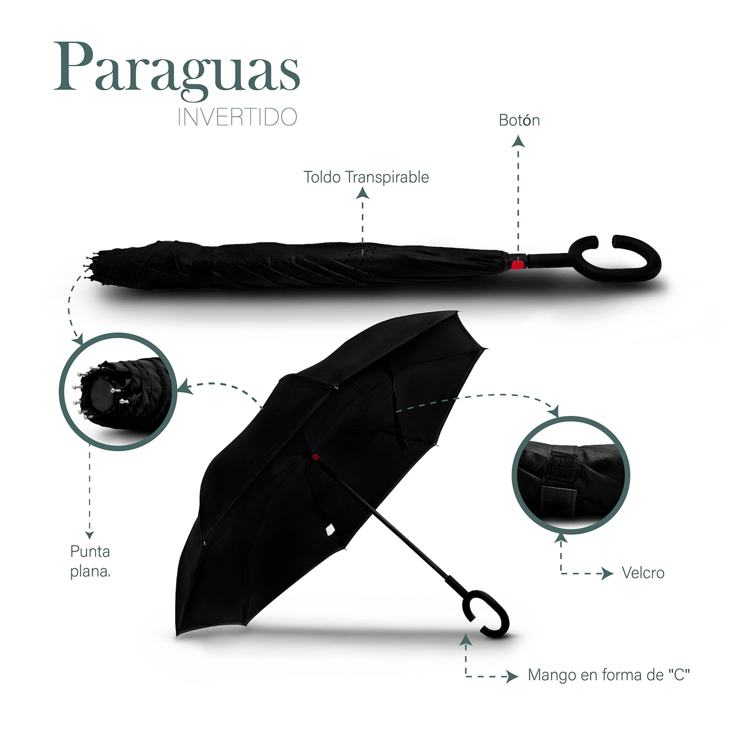 Paraguas automático invertido negro