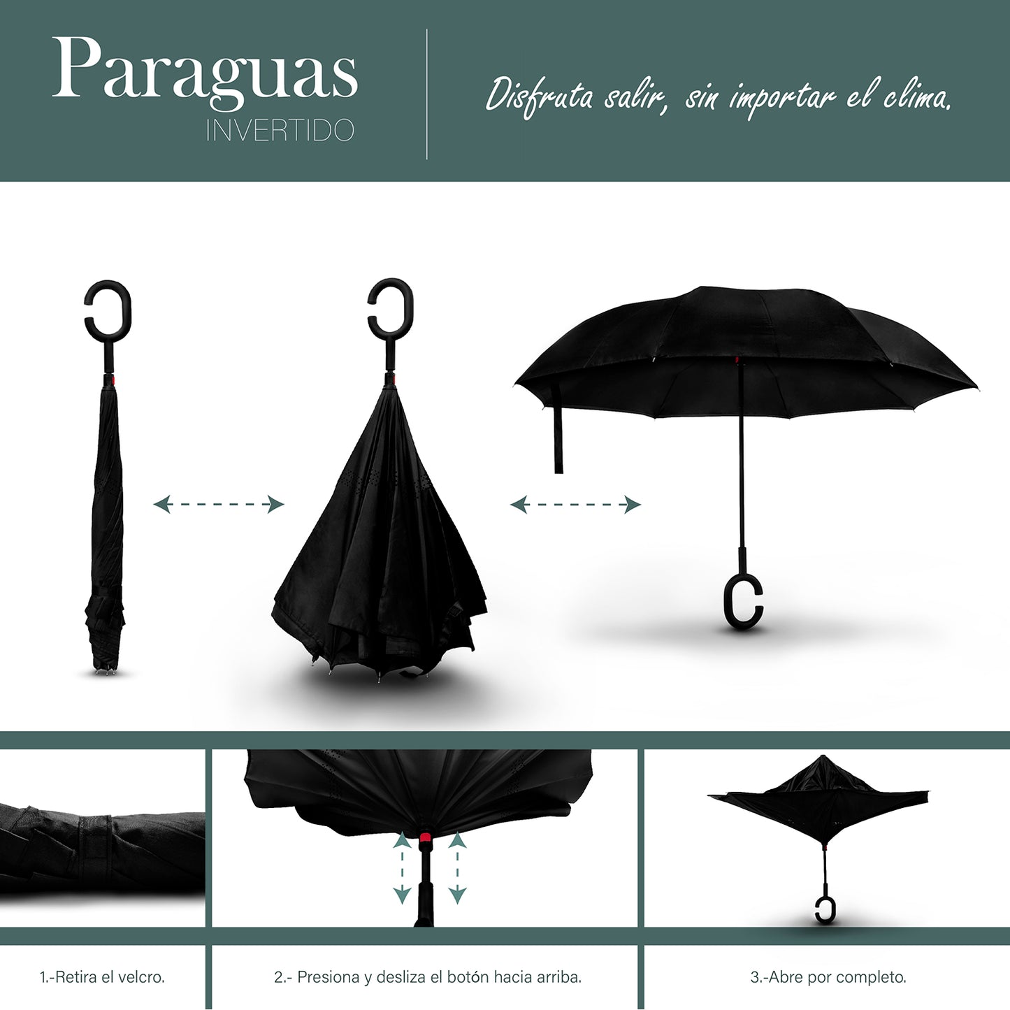 Paraguas automático invertido negro