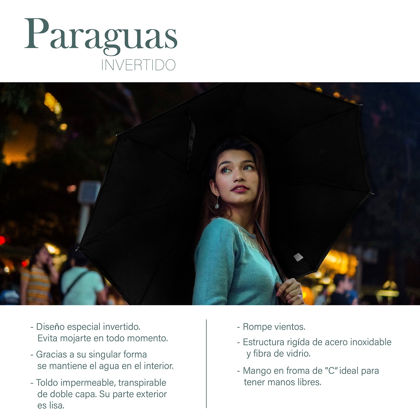 Paraguas automático invertido negro