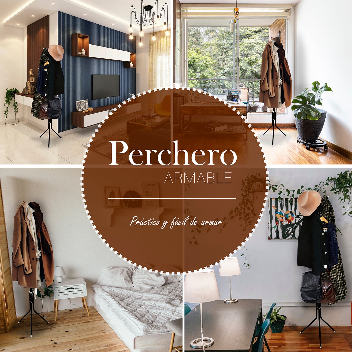 Perchero de Pie color negro 12 ganchos