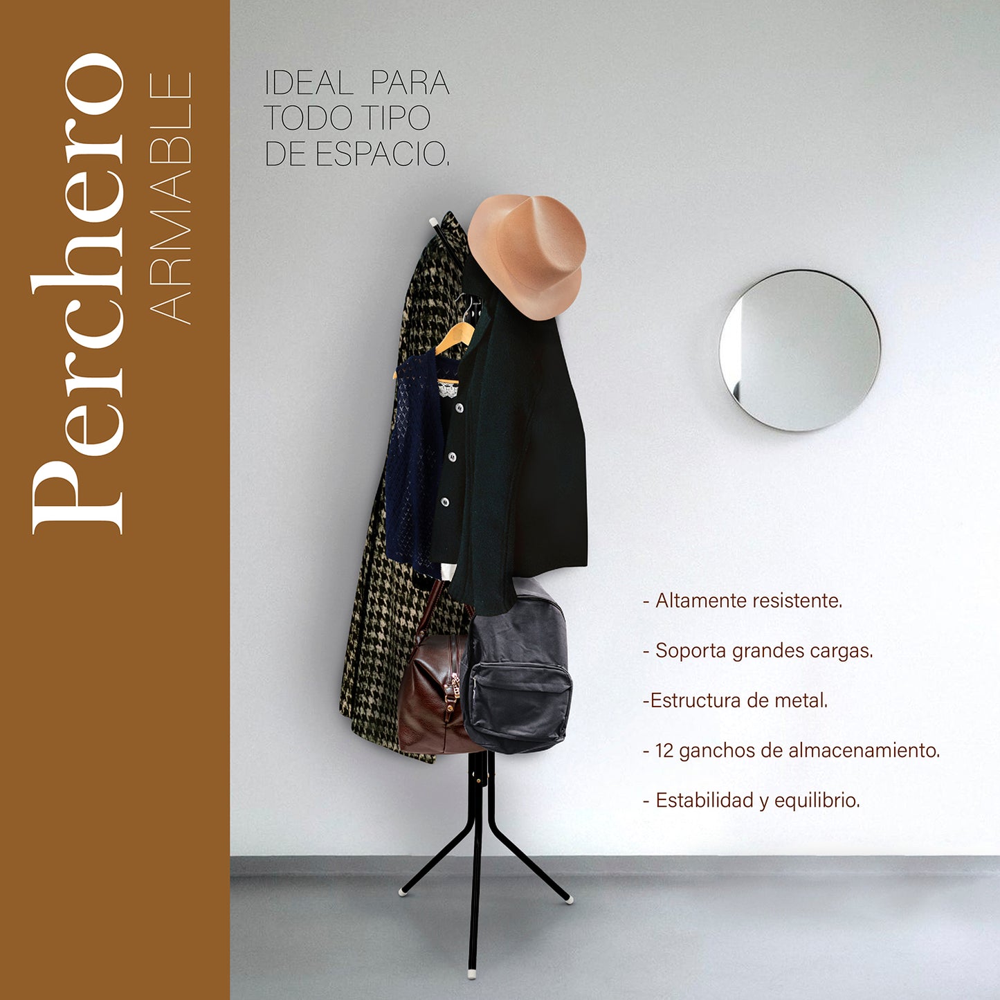 Perchero de Pie color negro 12 ganchos