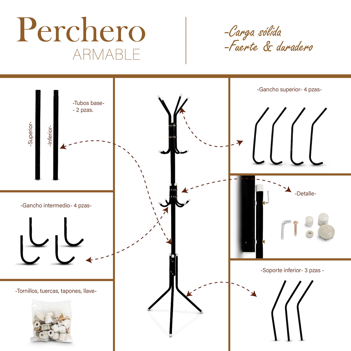 Perchero de Pie color negro 12 ganchos