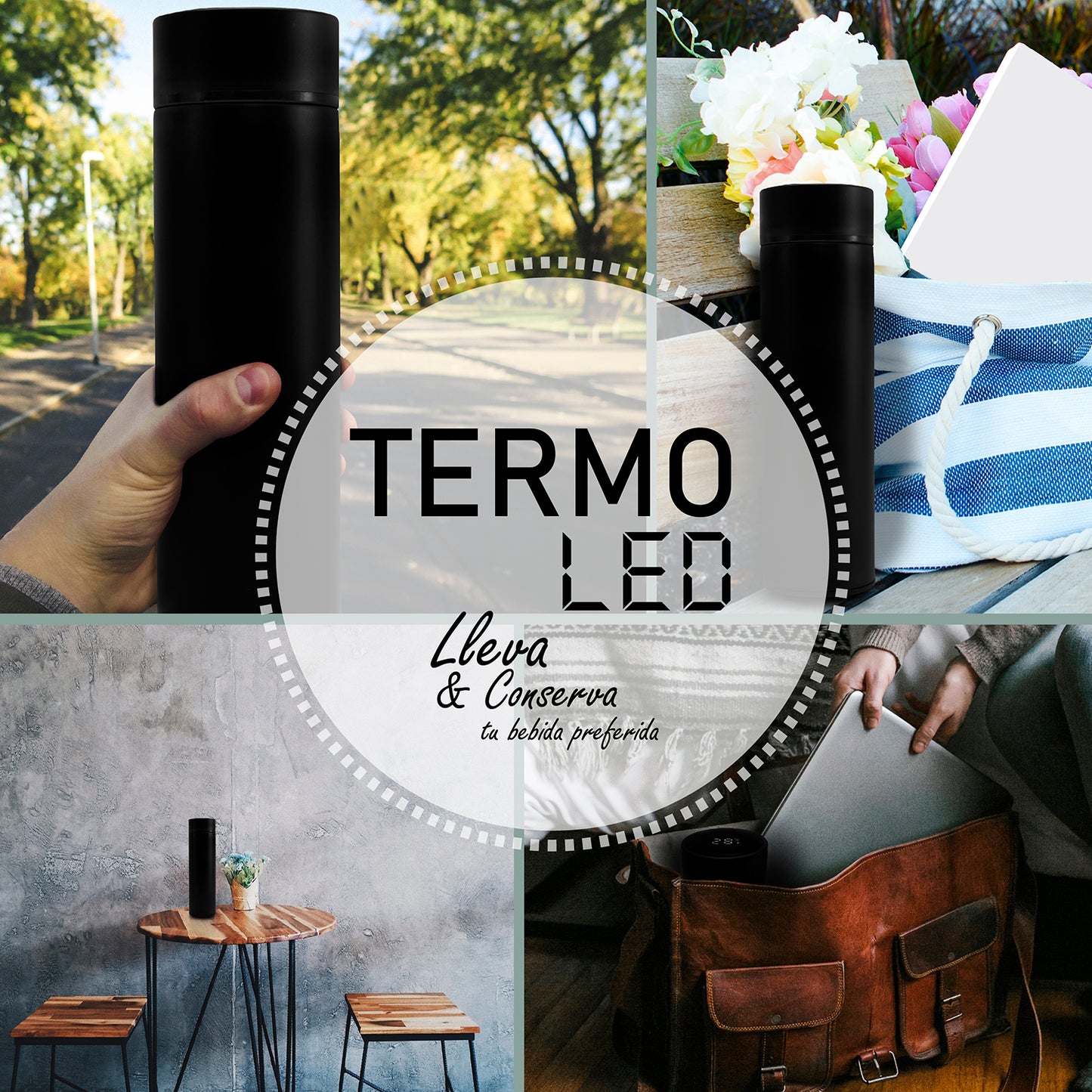 Termo inteligente metálico Pantalla LED color negro