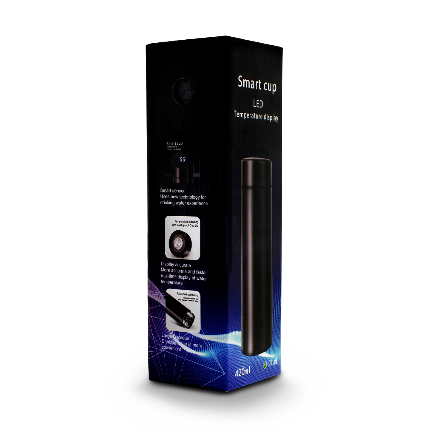 Termo inteligente metálico Pantalla LED color negro
