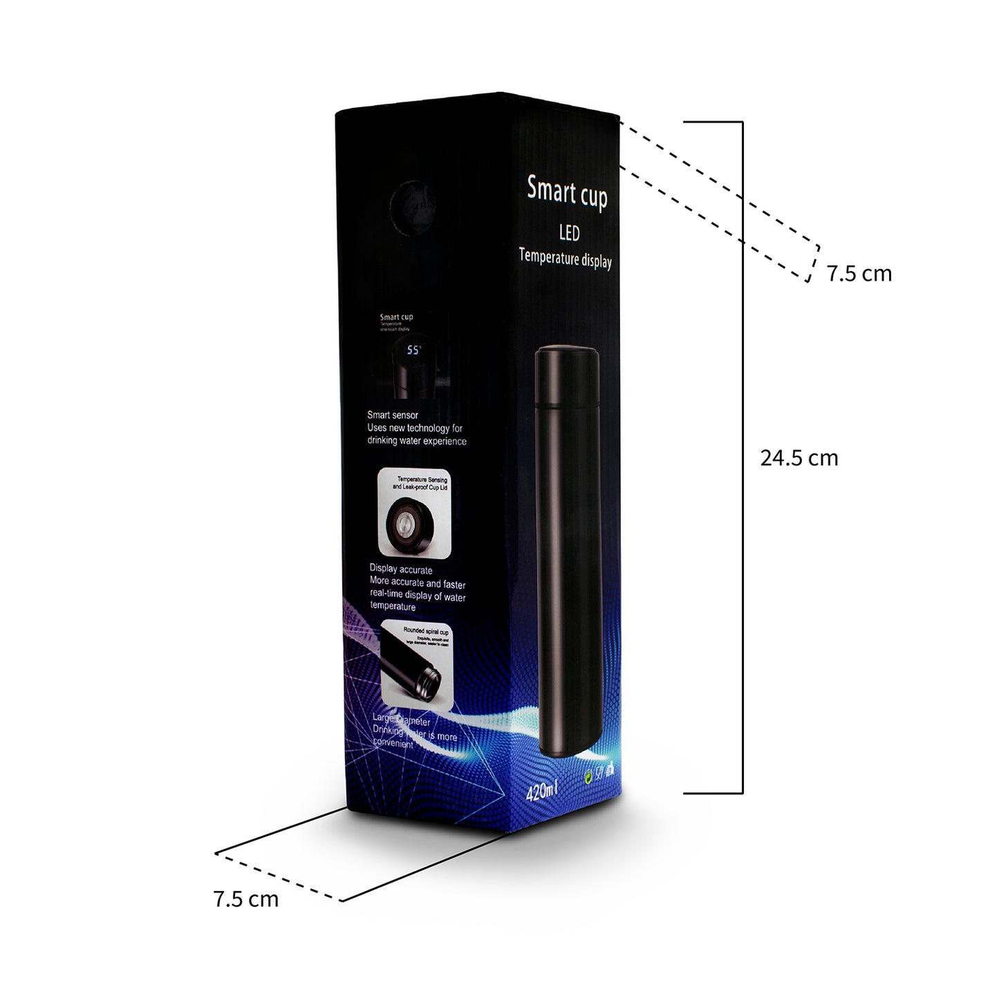 Termo inteligente metálico Pantalla LED color negro