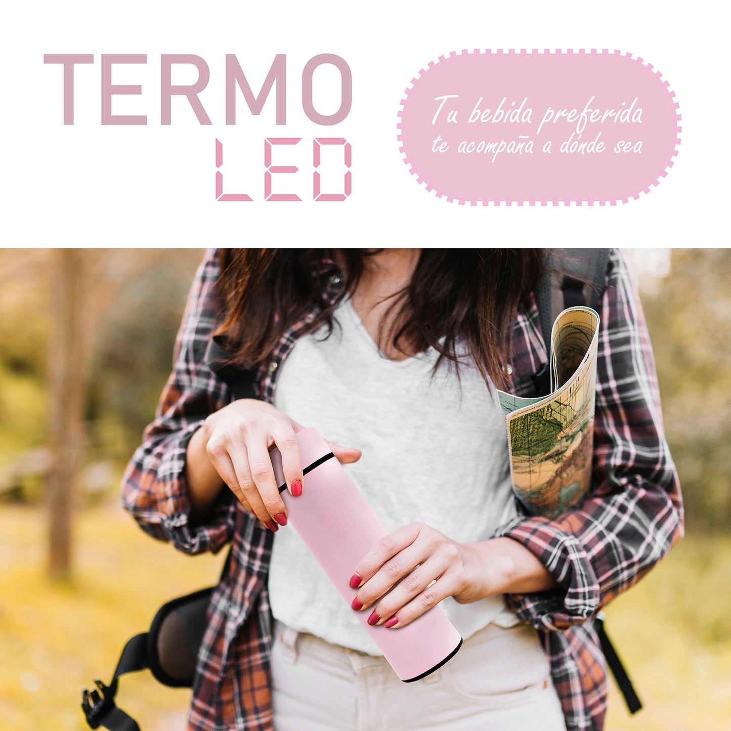 Termo inteligente metálico Pantalla LED color rosa
