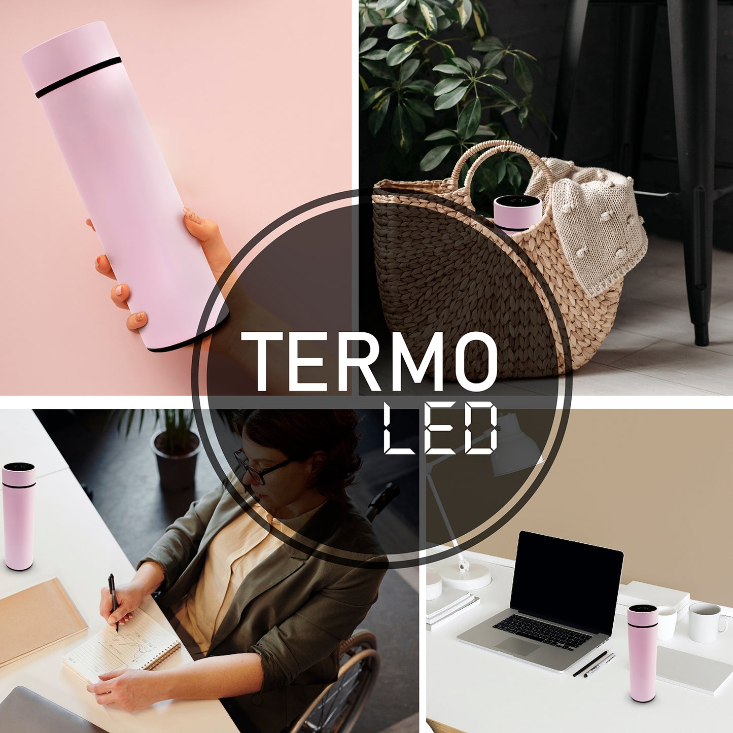 Termo inteligente metálico Pantalla LED color rosa