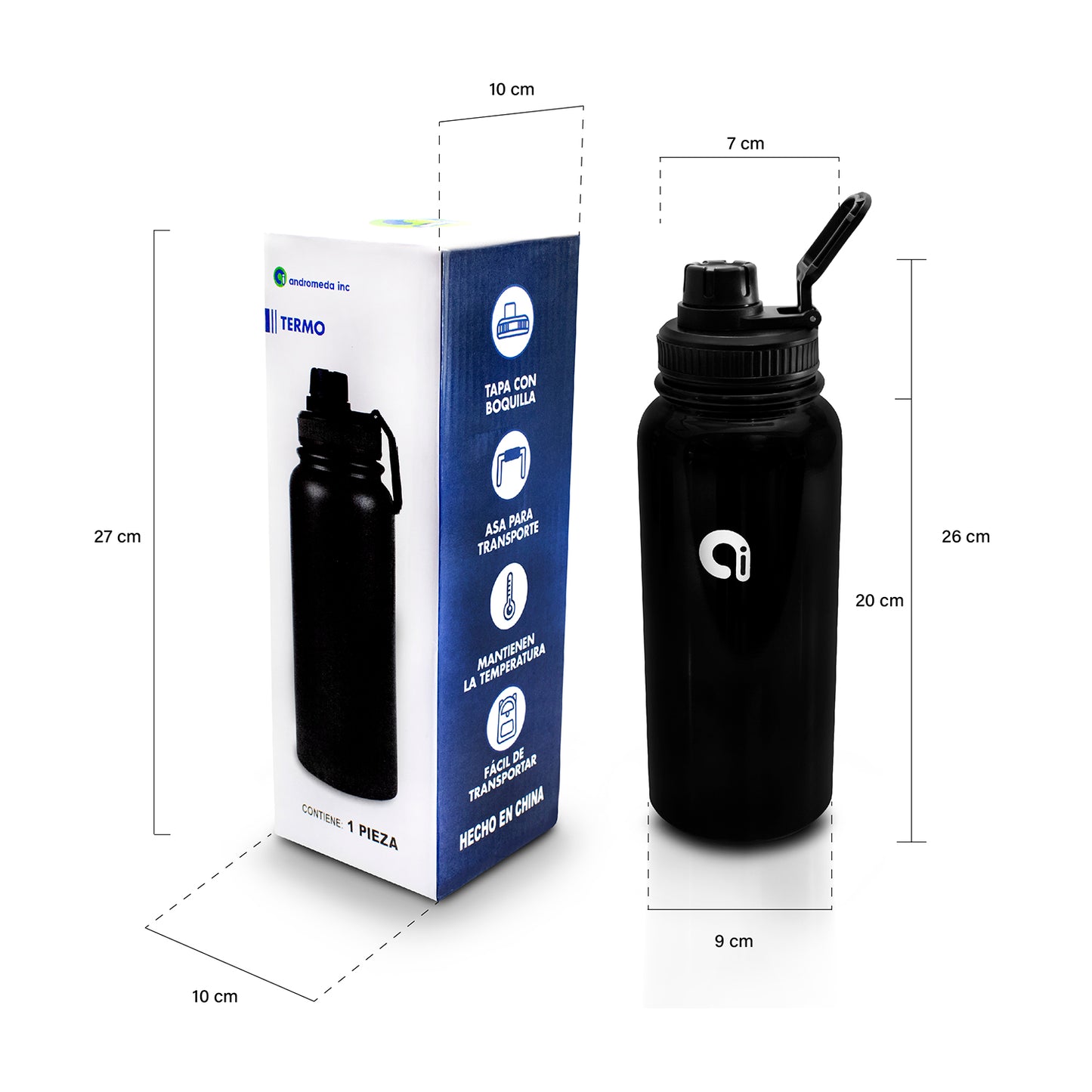 Botella Acero Inoxidable 1 L Con Asa