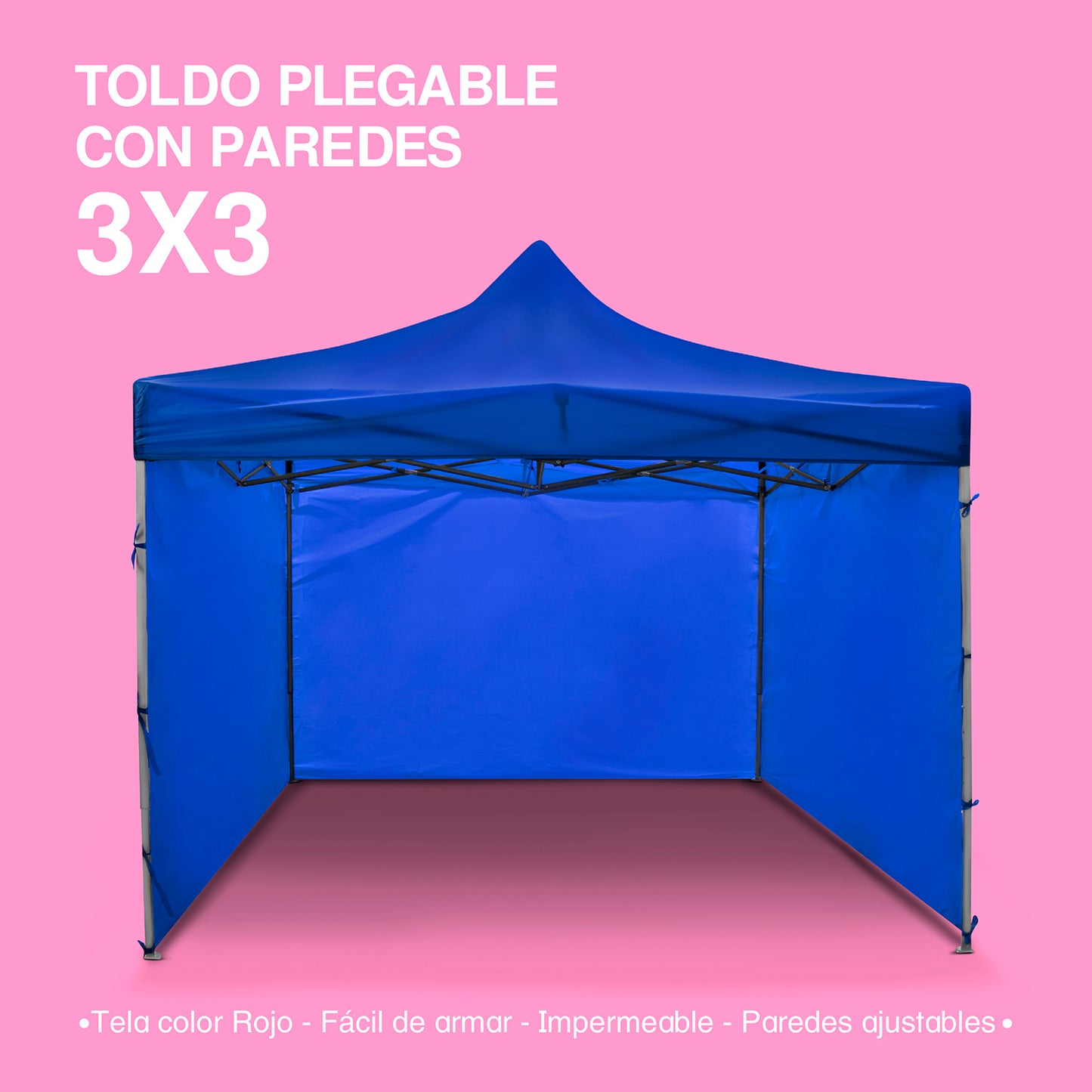 Toldo 3x3 Con Paredes Plegable Carpa Reforzada Azul