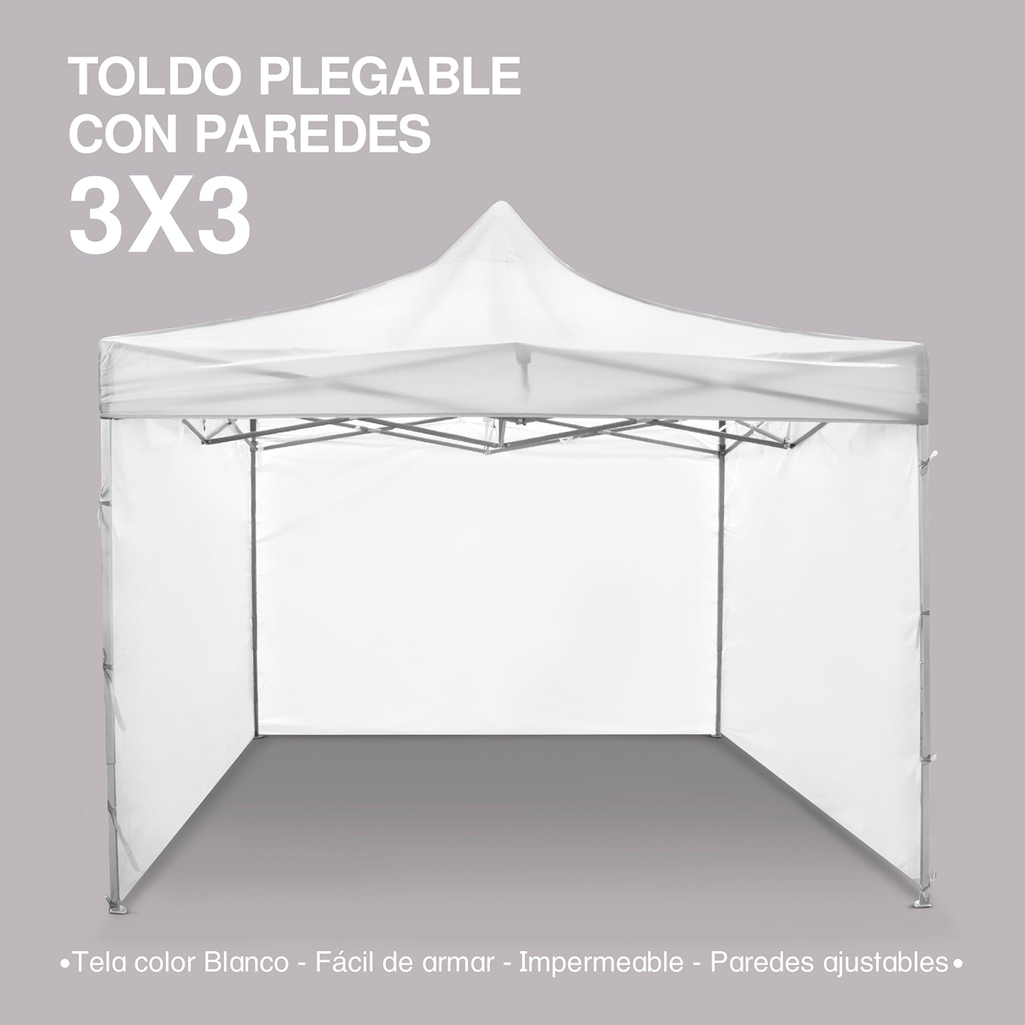 Toldo 3x3 Con Paredes Plegable Carpa Reforzada Blanco