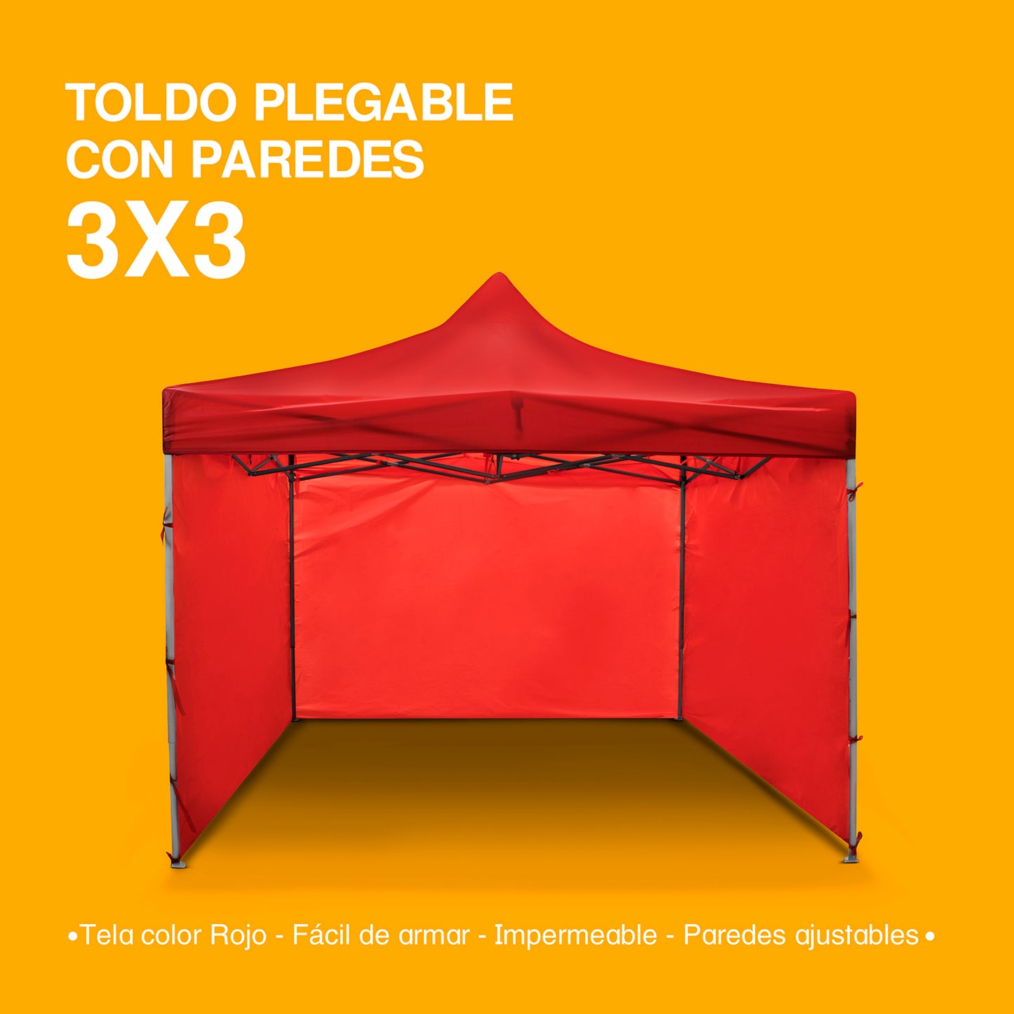 Toldo 3x3 Con Paredes Plegable Carpa Reforzada Rojo