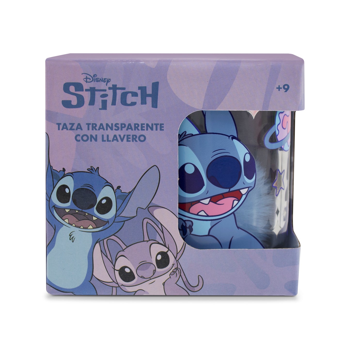 Taza Transparente Stitch con Llavero