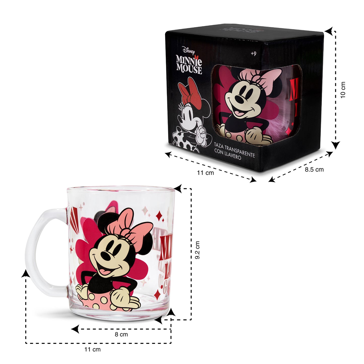 Taza Transparente Minnie Mouse Disney con Llavero