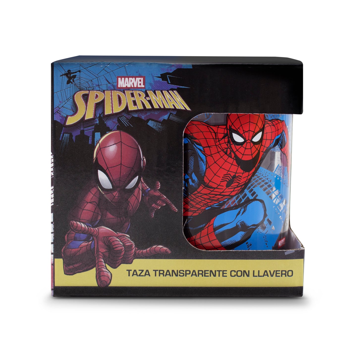 Taza Transparente Spiderman Marvel con Llavero