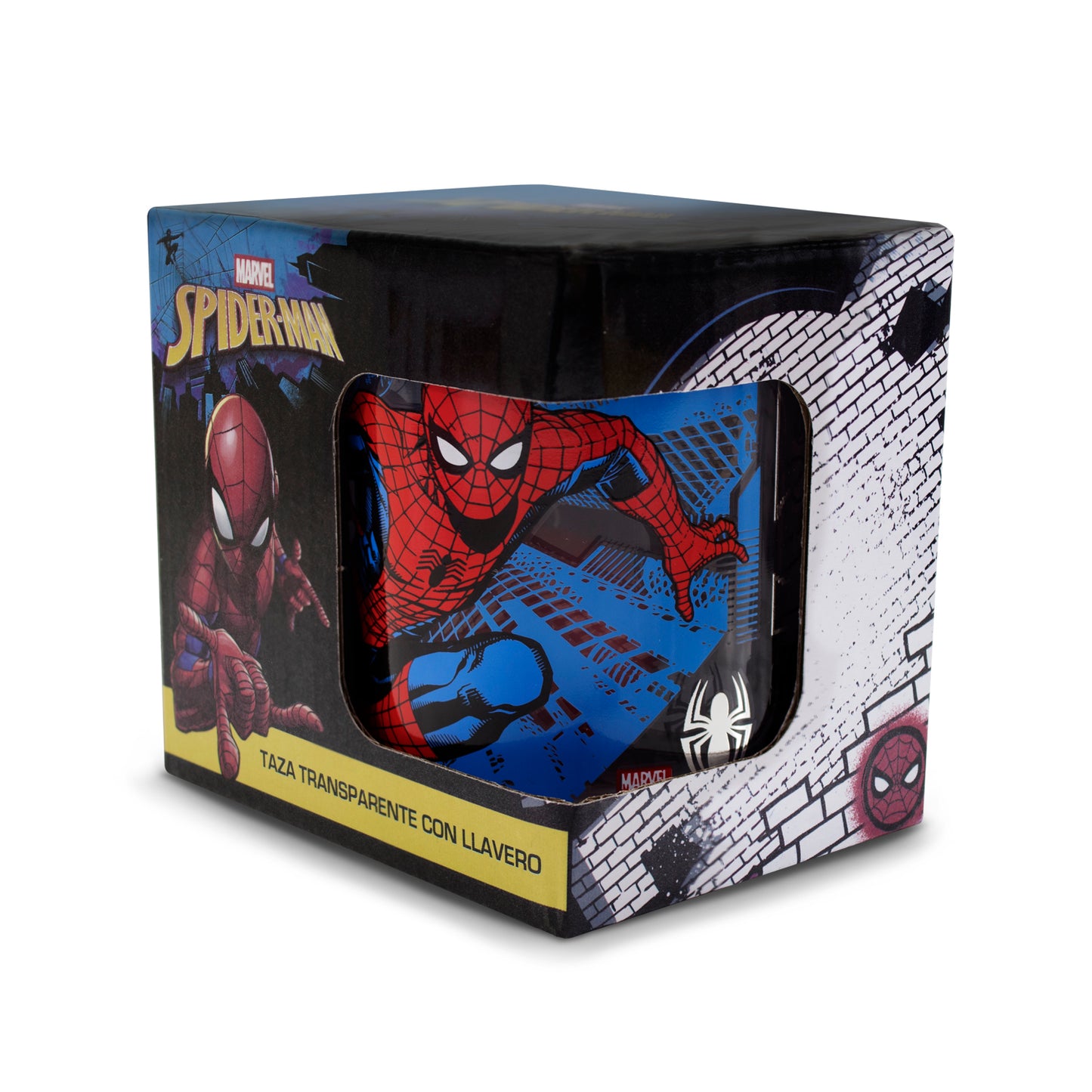 Taza Transparente Spiderman Marvel con Llavero