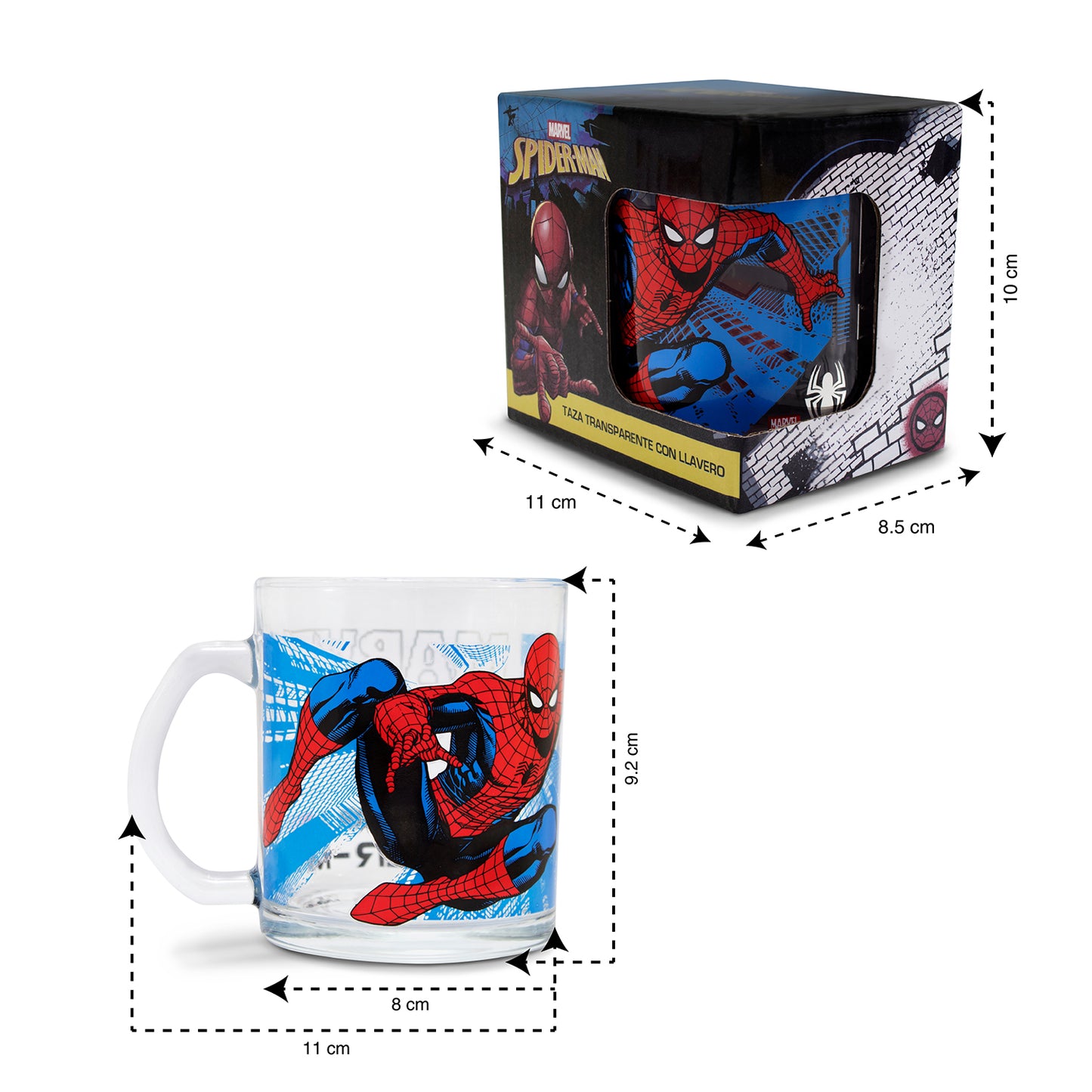 Taza Transparente Spiderman Marvel con Llavero