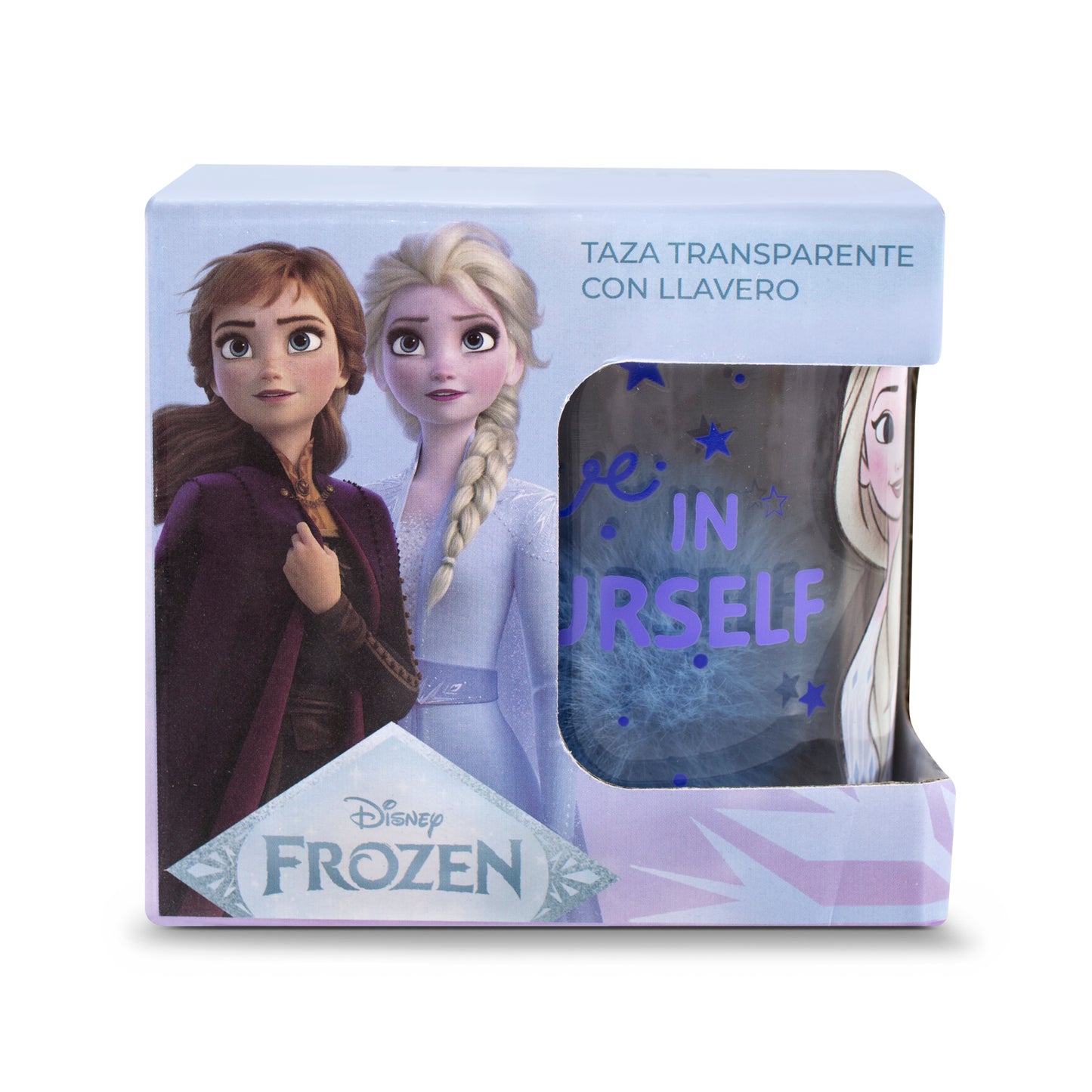 Taza Transparente Elsa Frozen Disney con Llavero
