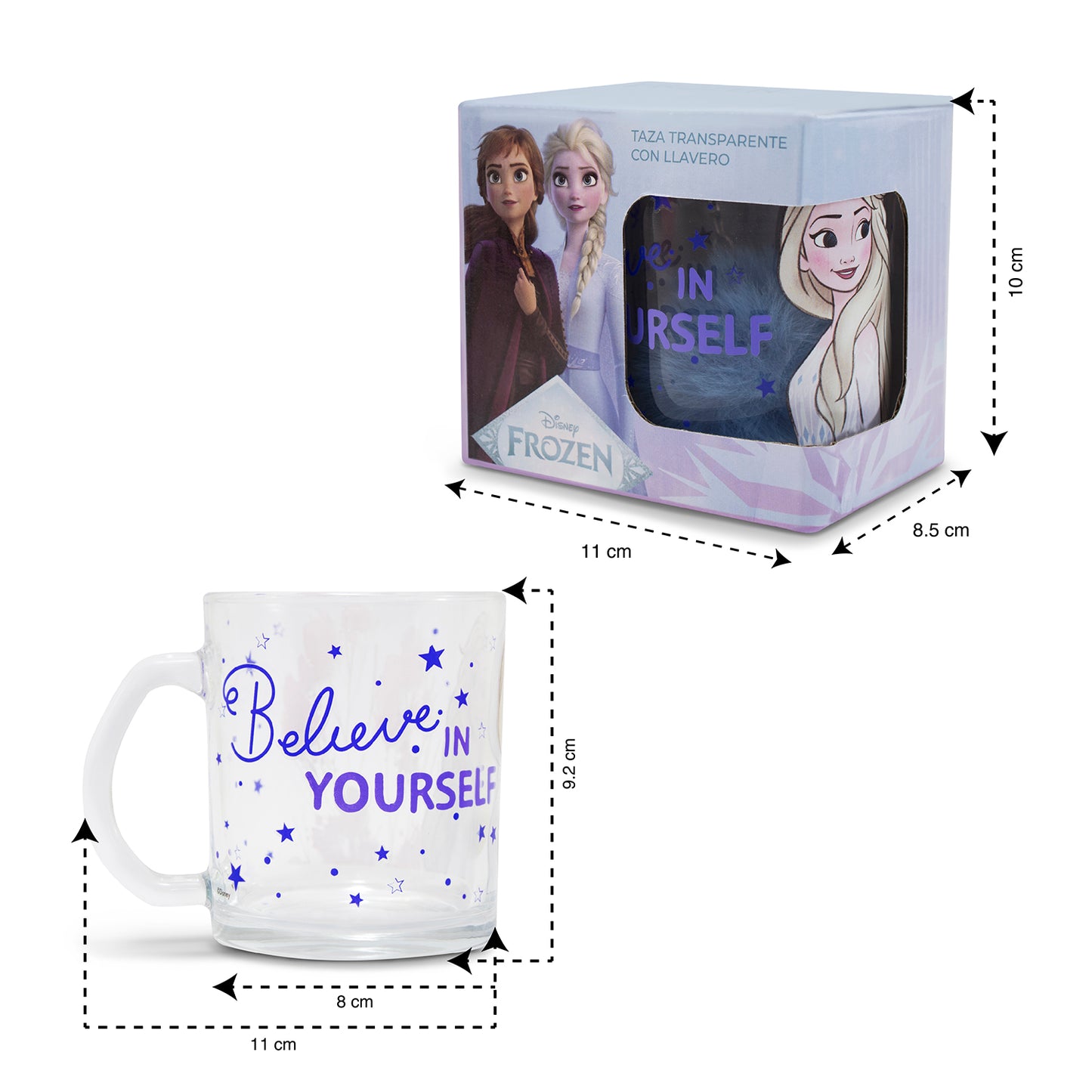 Taza Transparente Elsa Frozen Disney con Llavero