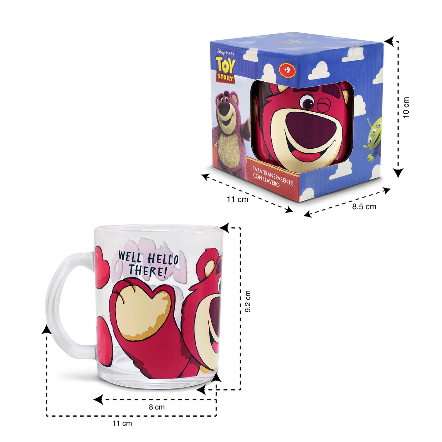 Taza Transparente Lotso Toy Story Disney con Llavero