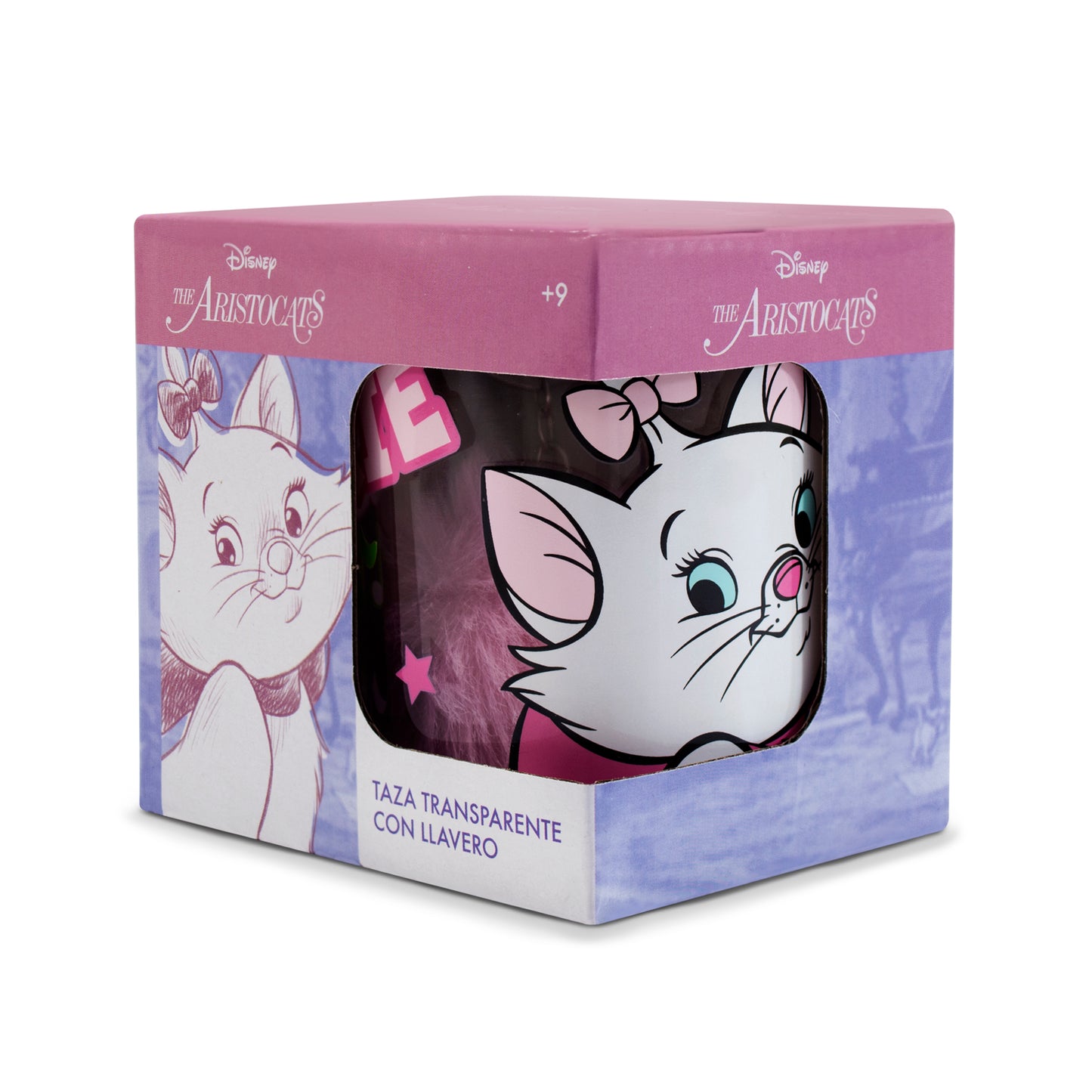 Taza Transparente Aristogatos Disney con Llavero
