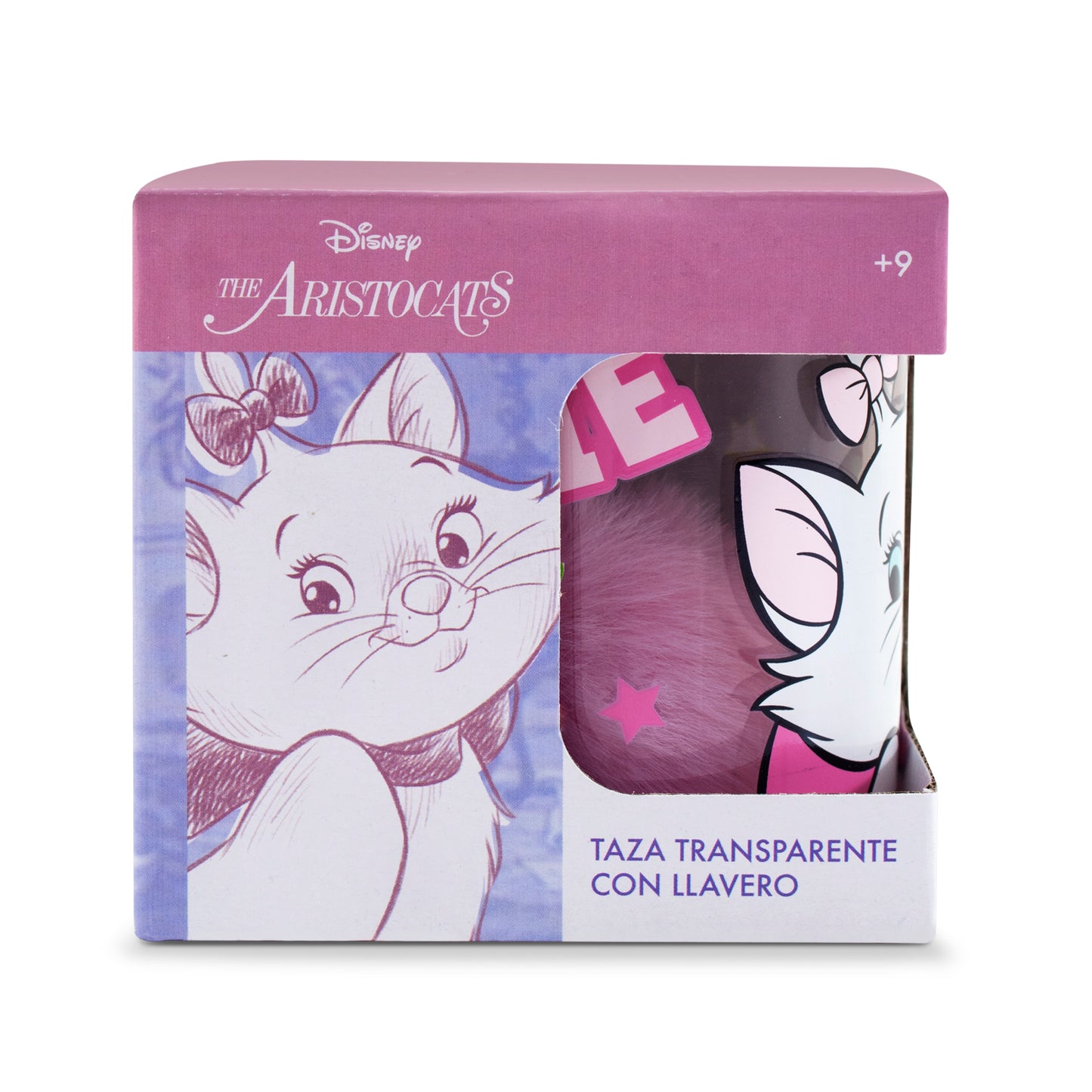 Taza Transparente Aristogatos Disney con Llavero