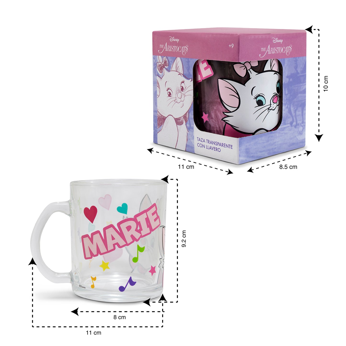Taza Transparente Aristogatos Disney con Llavero