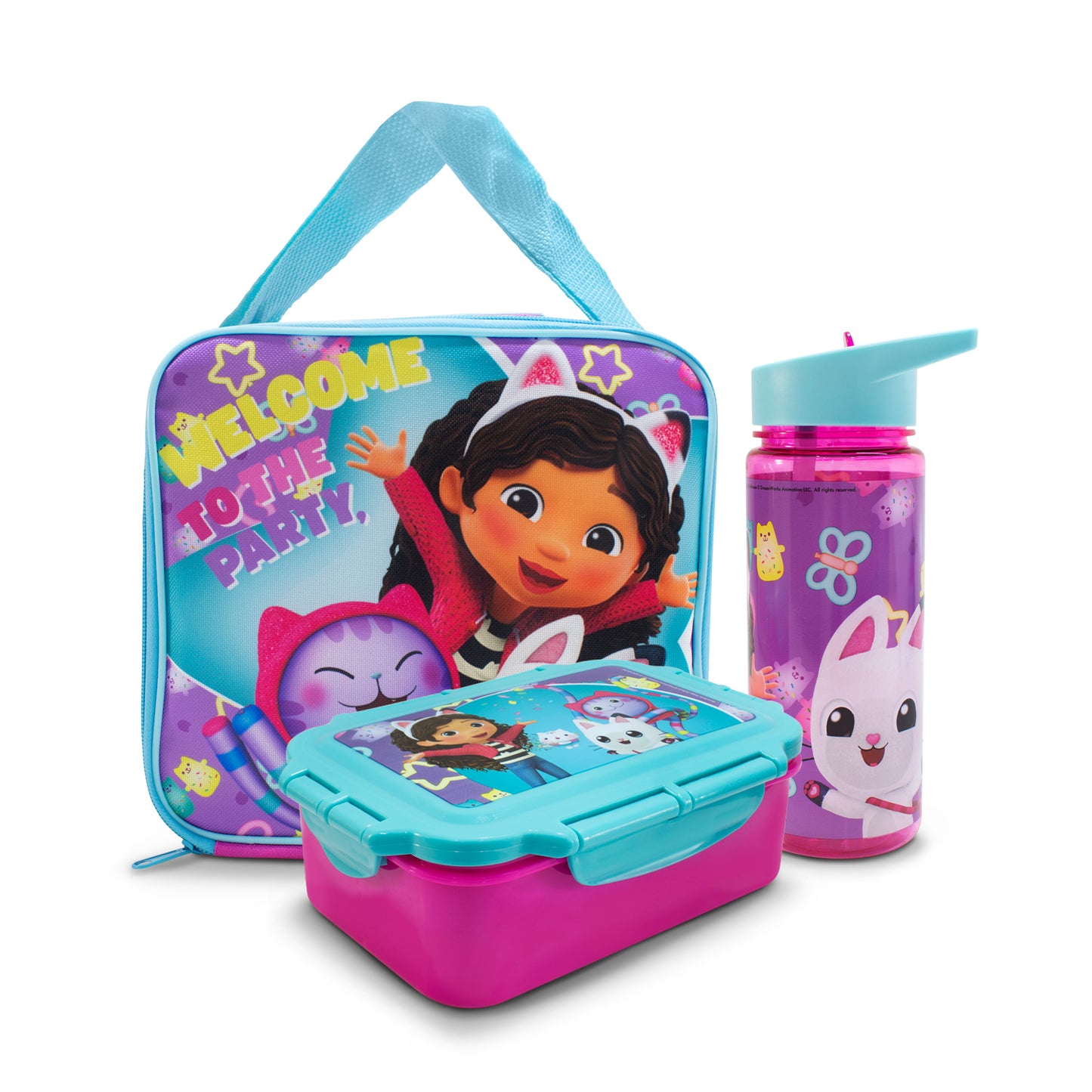 Lonchera Infantil Escolar Casa de Muñecas de Gabby Con Botella Y Recipiente
