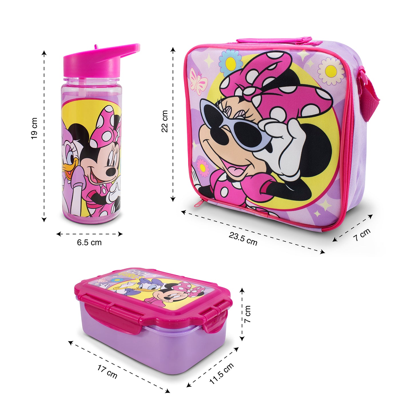 Lonchera Infantil Escolar Minnie Mouse Con Botella Y Recipiente