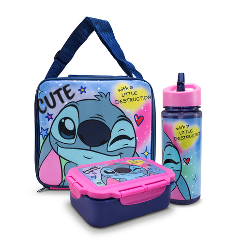 Lonchera Infantil Escolar Stitch Con Botella Y Recipiente