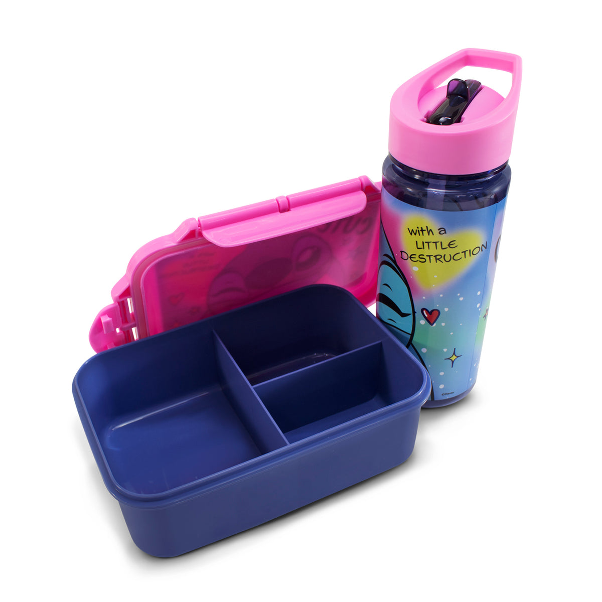 Lonchera Infantil Escolar Stitch Con Botella Y Recipiente