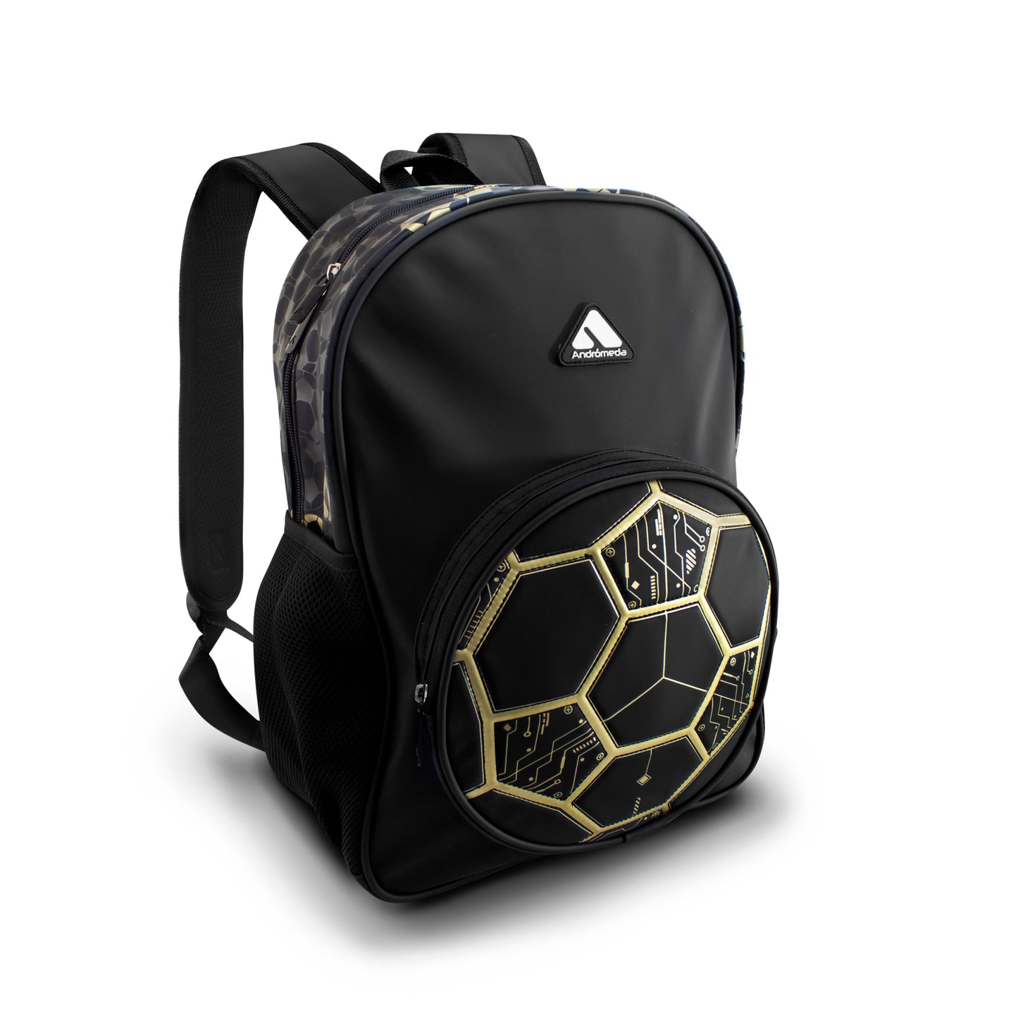 Mochila Escolar Negra Balón De Fútbol