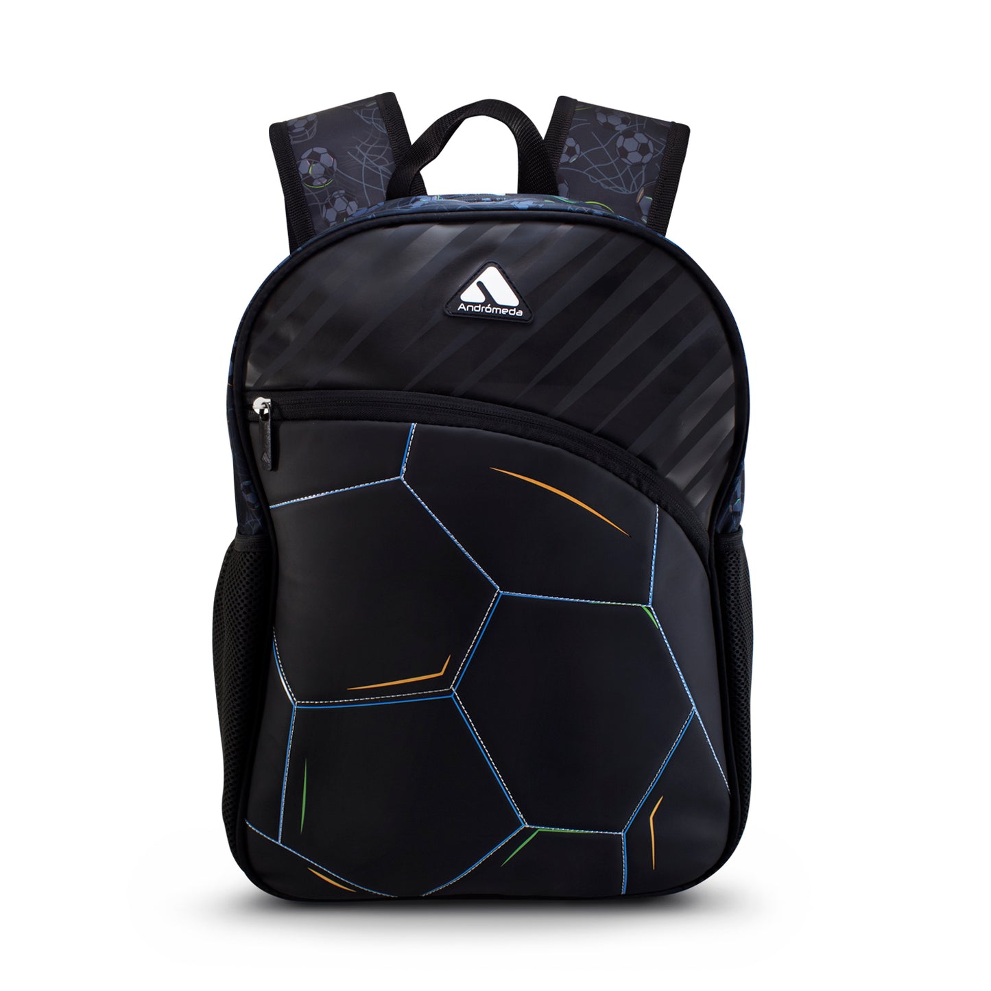 Mochila Escolar Negra Azul Balon Fútbol