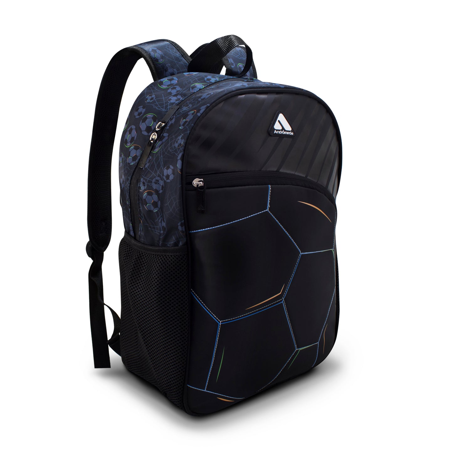 Mochila Escolar Negra Azul Balon Fútbol