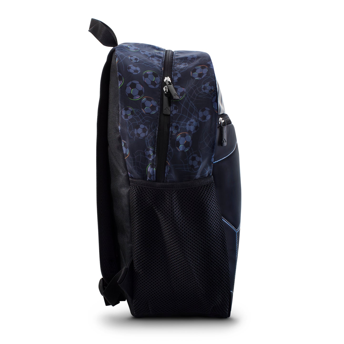 Mochila Escolar Negra Azul Balon Fútbol