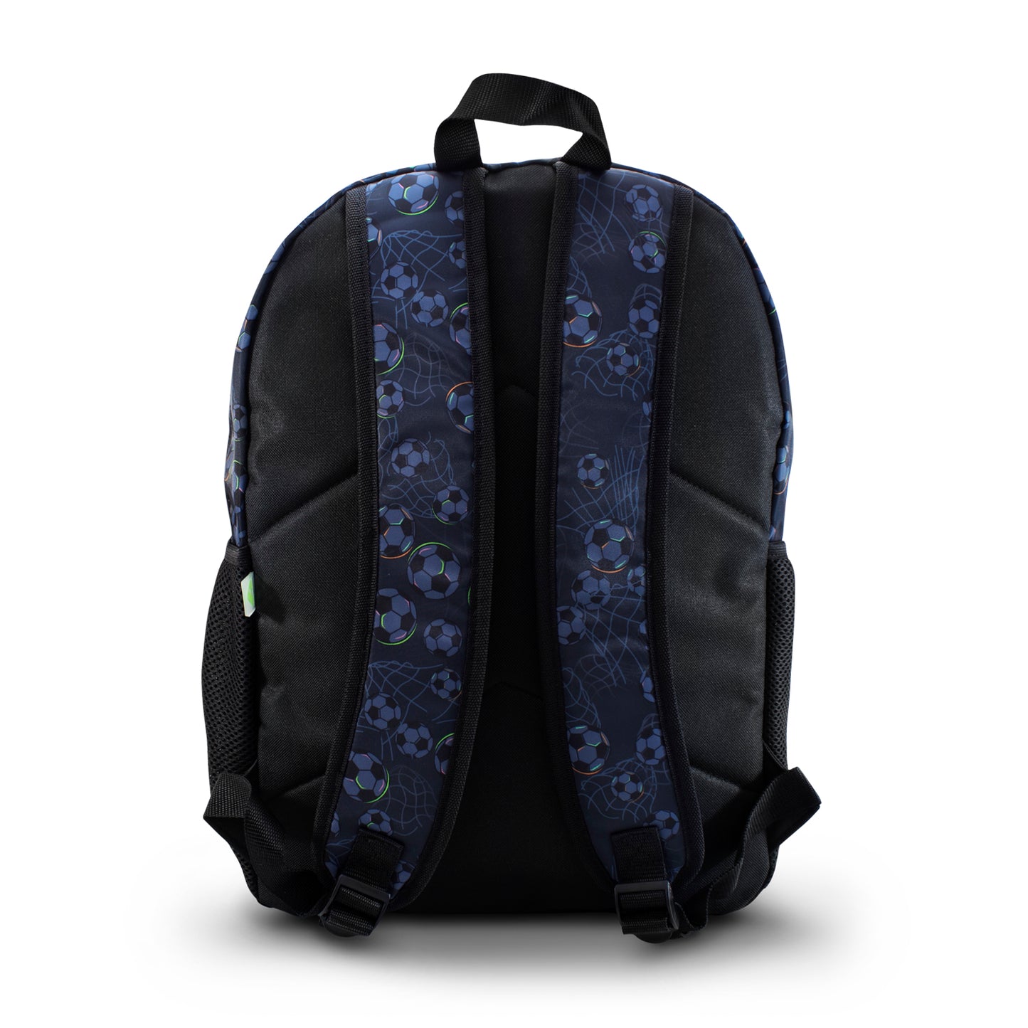 Mochila Escolar Negra Azul Balon Fútbol