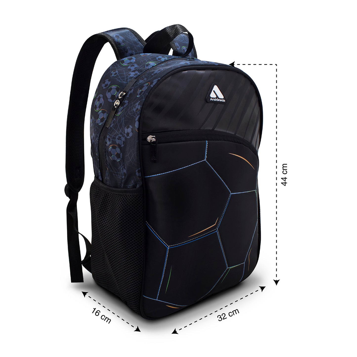 Mochila Escolar Negra Azul Balon Fútbol