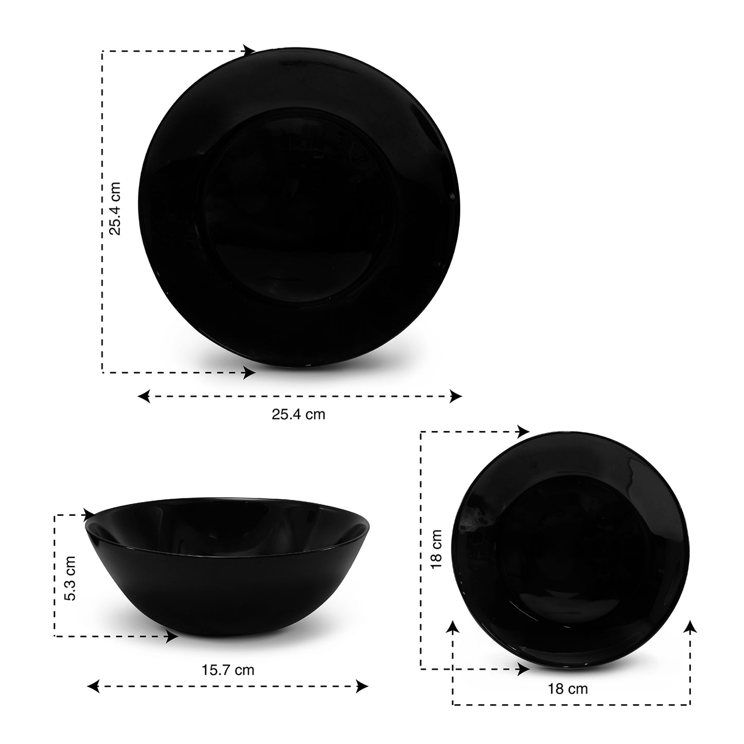 Vajilla de Vidrio Opal Negra 18 Piezas