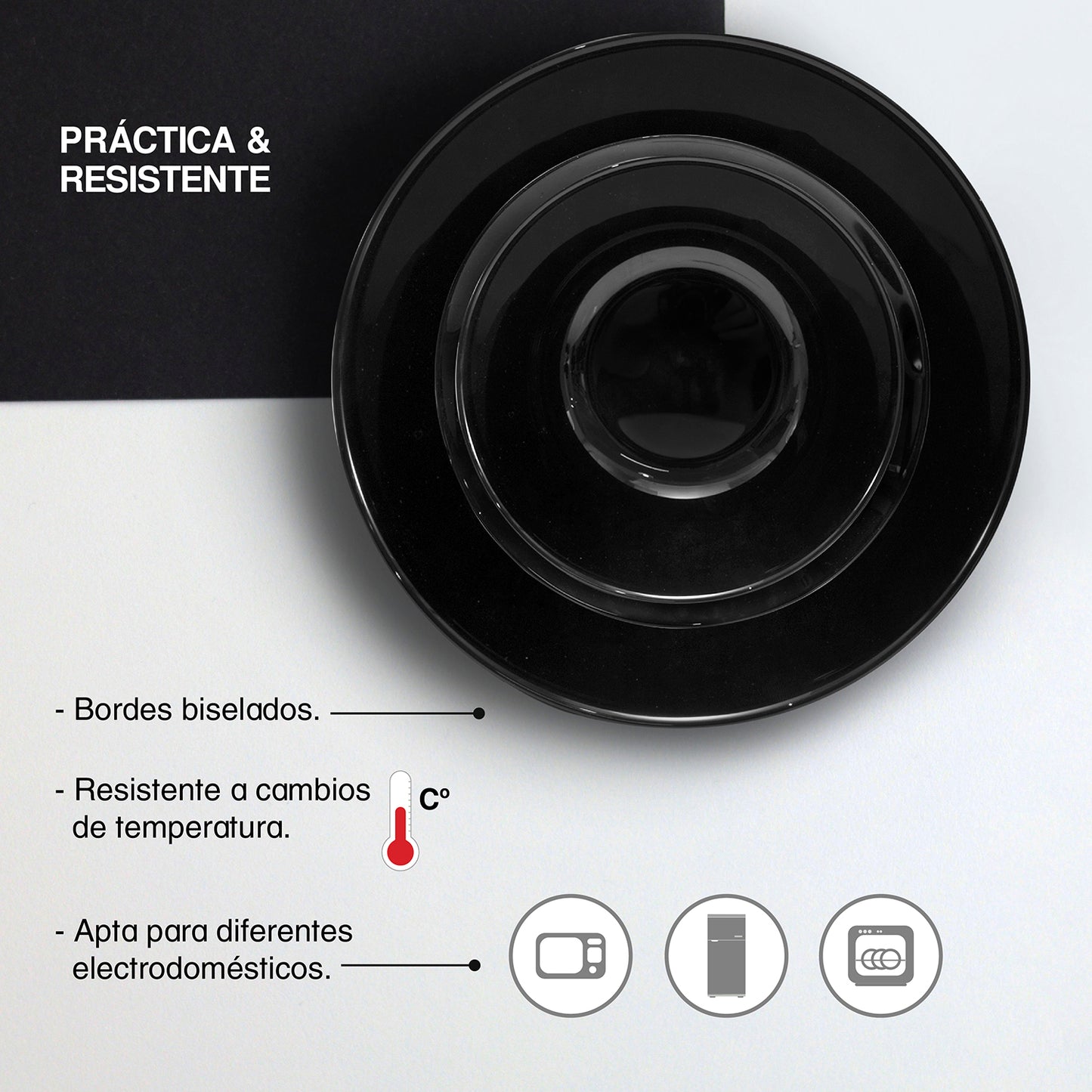 Vajilla de Vidrio Opal Negra 18 Piezas