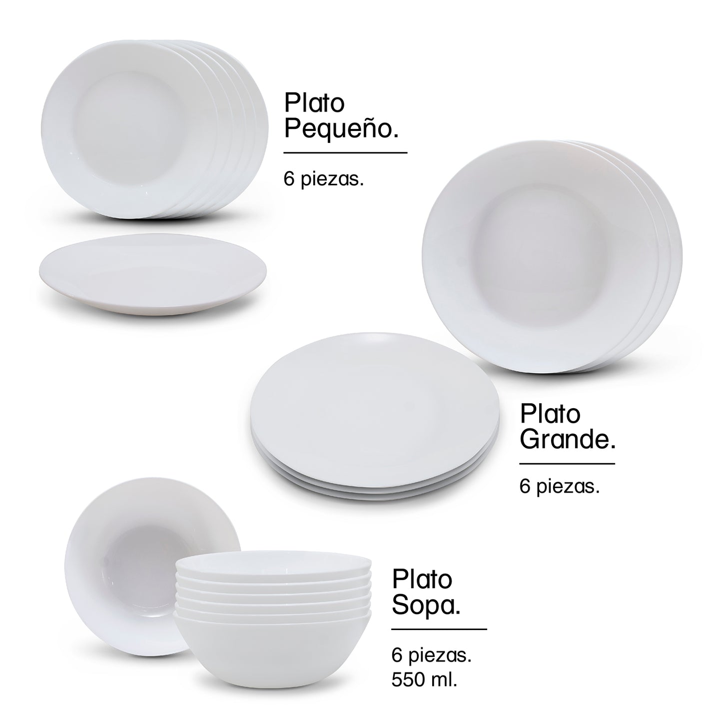 Vajilla de Vidrio Opal Blanca 18 Piezas