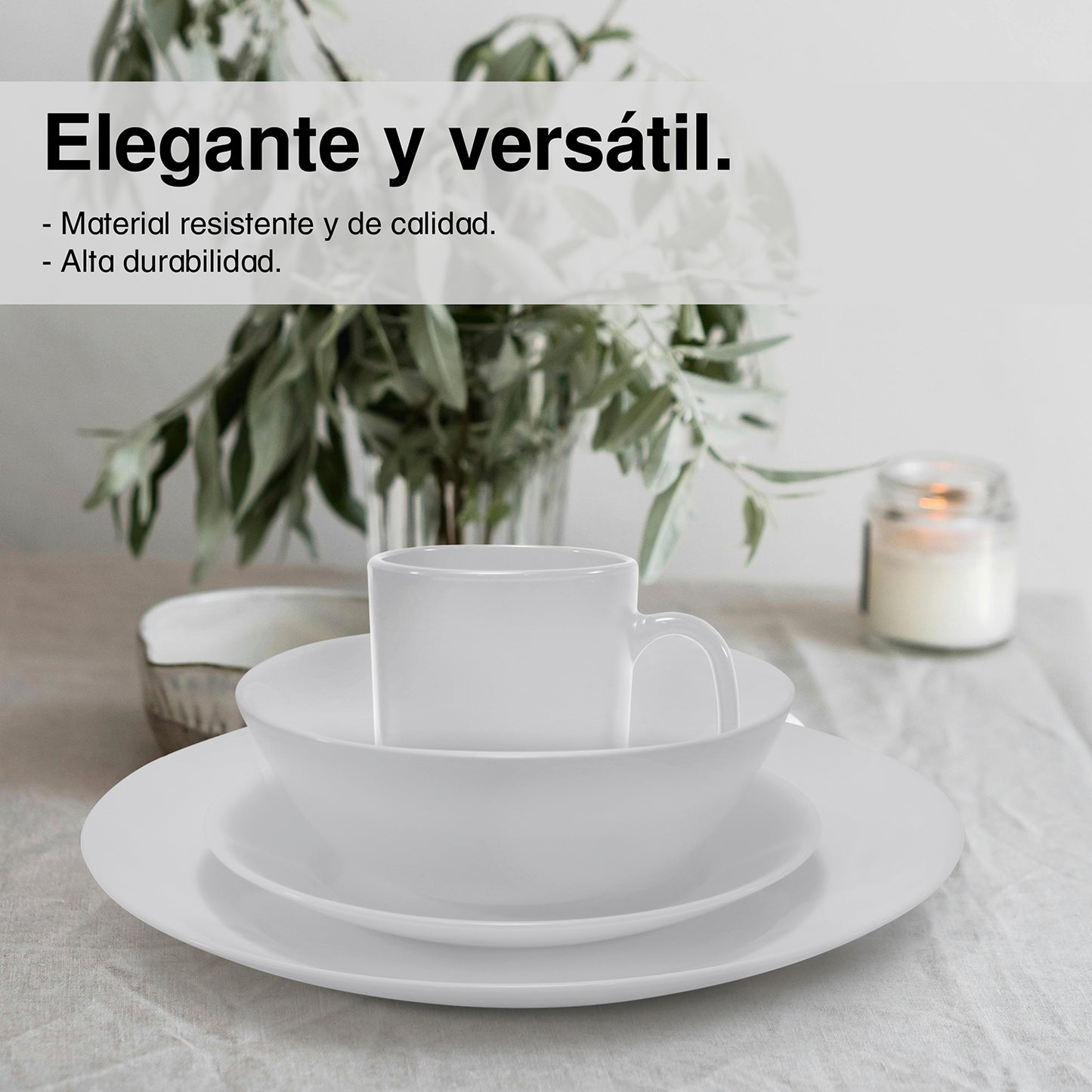 Vajilla de Vidrio Opal Blanca 16 Piezas